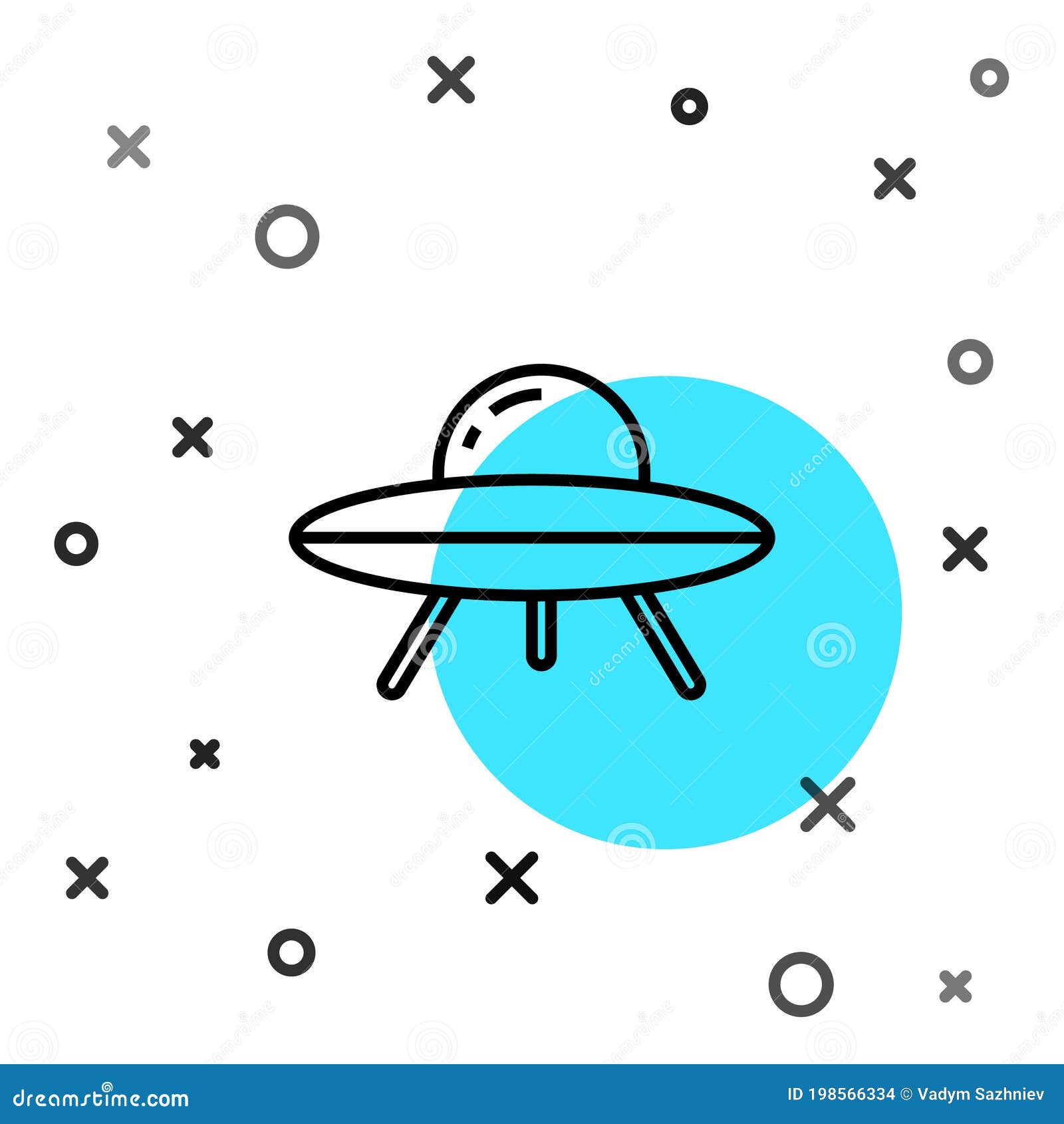 Black Line UFO Flying Spaceship Icon Isolated on White Background ...