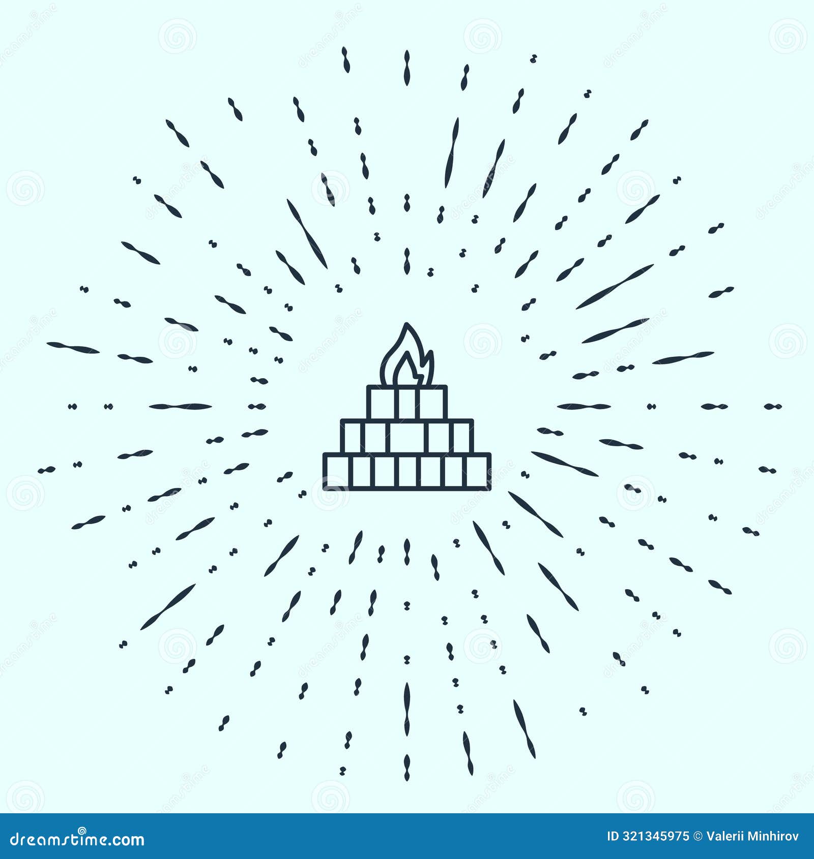 black line yagna icon  on grey background. abstract circle random dots. 