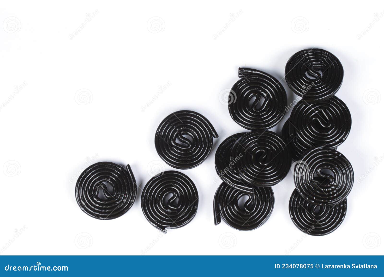 Black Liquorice Spirals, Chewy Candy And Delicious Dessert Concept With