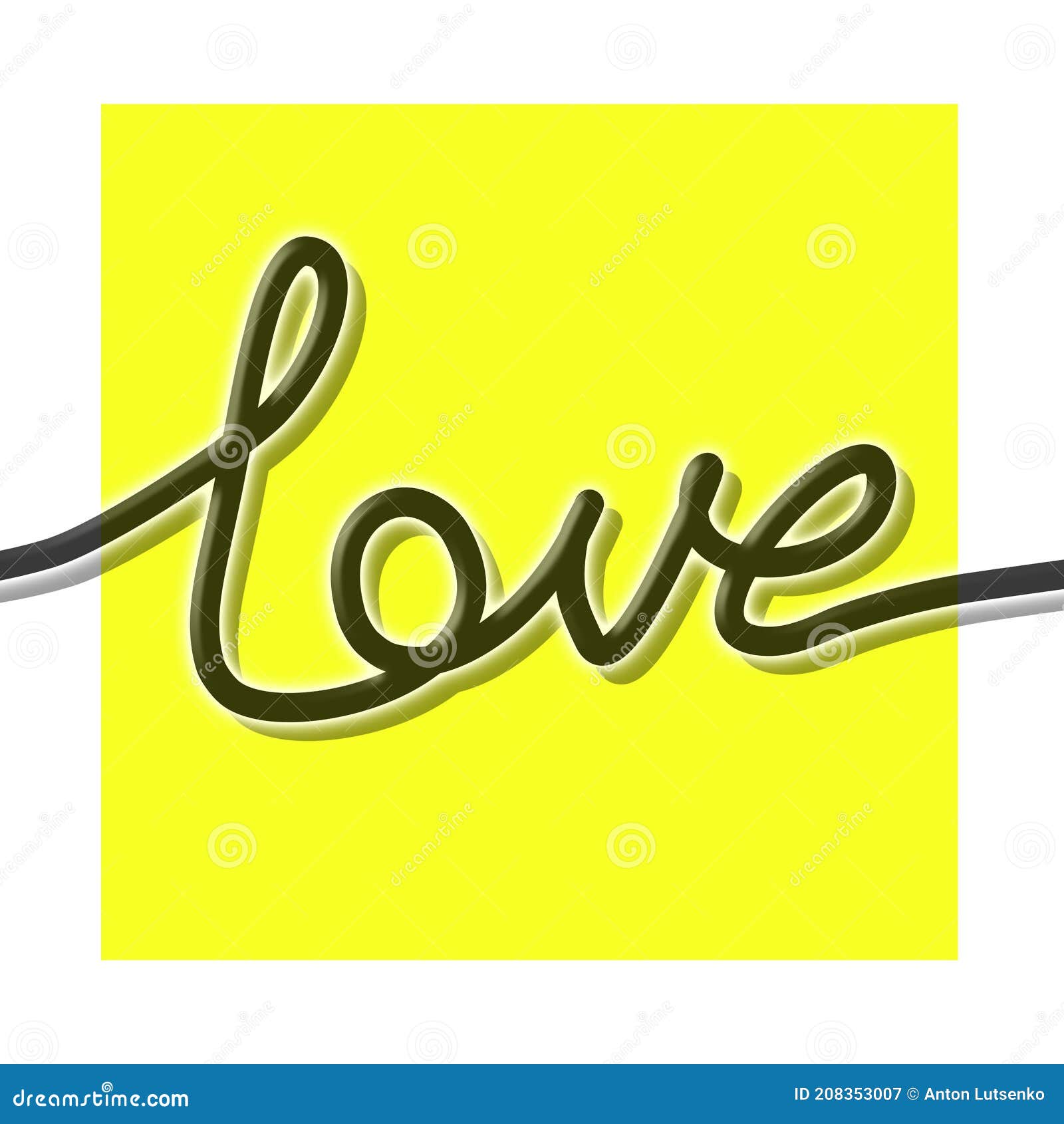 Black Love Word on a Yellow Backrground Stock Vector Illustration of