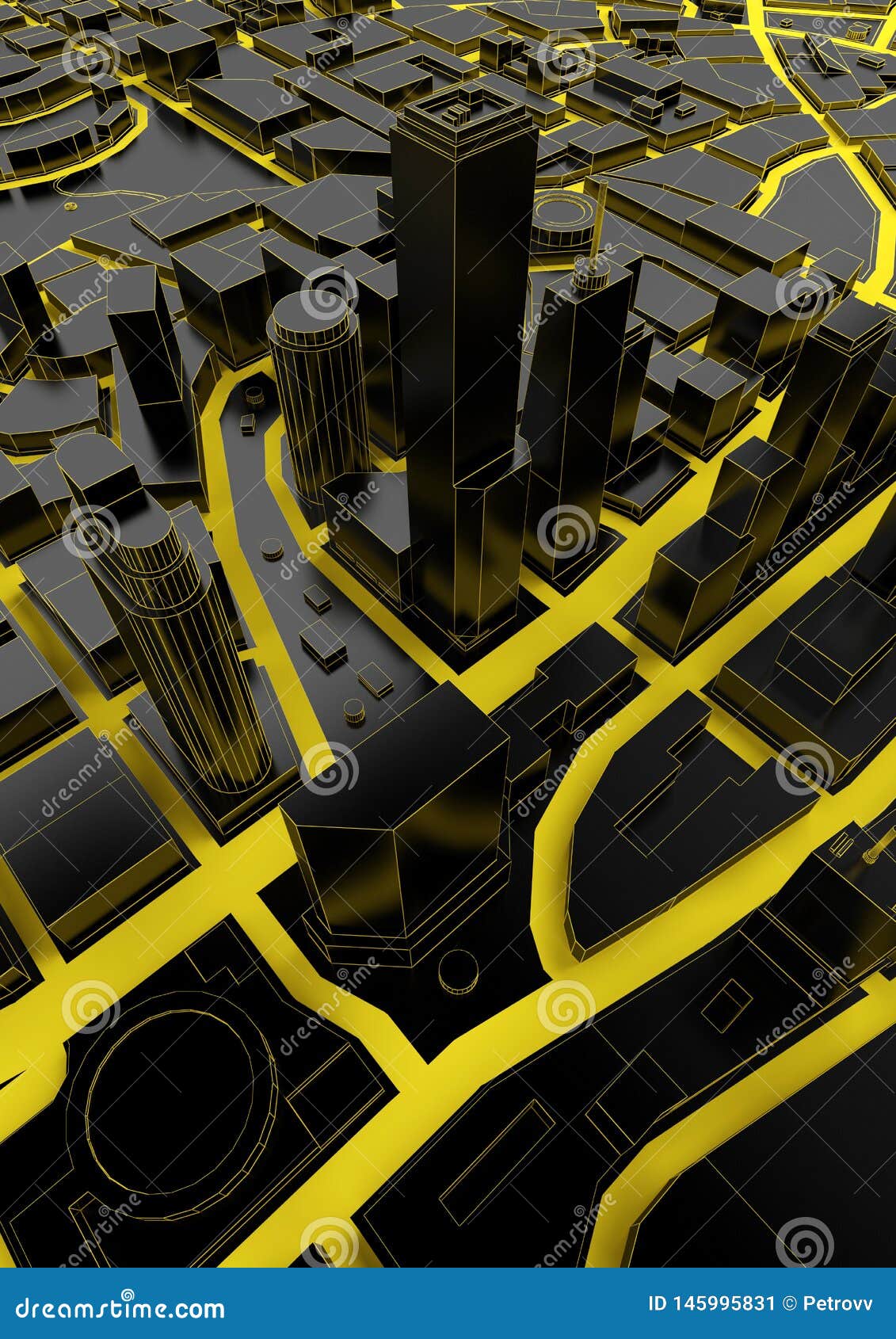 Black Low Poly City With Yellow Roads Stock Image Image Of
