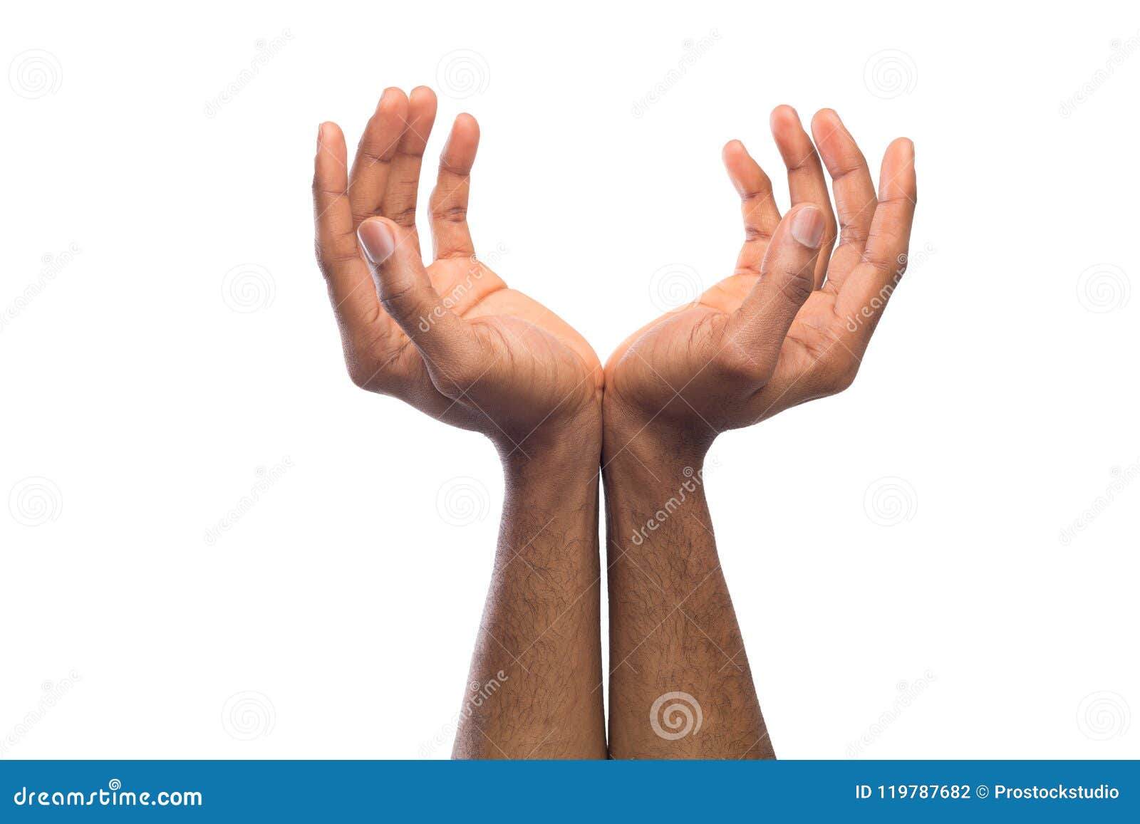 Black Male Hands Cupped At White Isolated Background Stock Photo