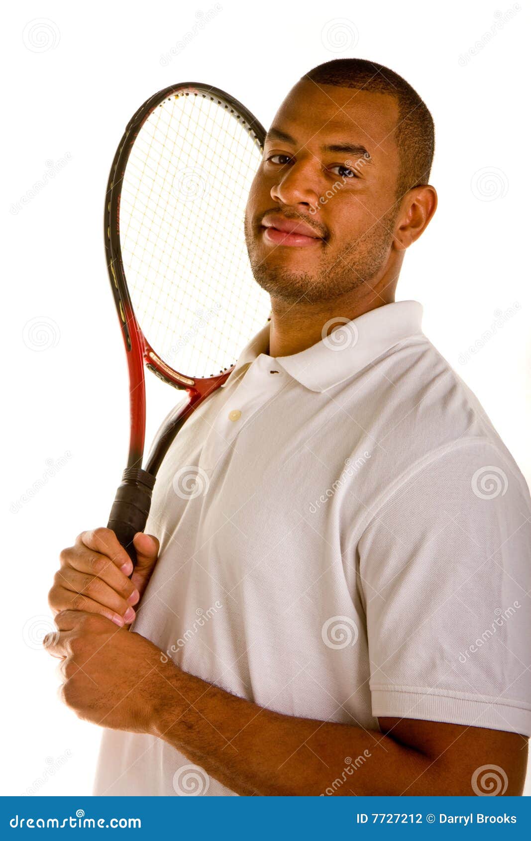 Black Man Holding Tennis Racket on Shoulder Stock Photo Image of