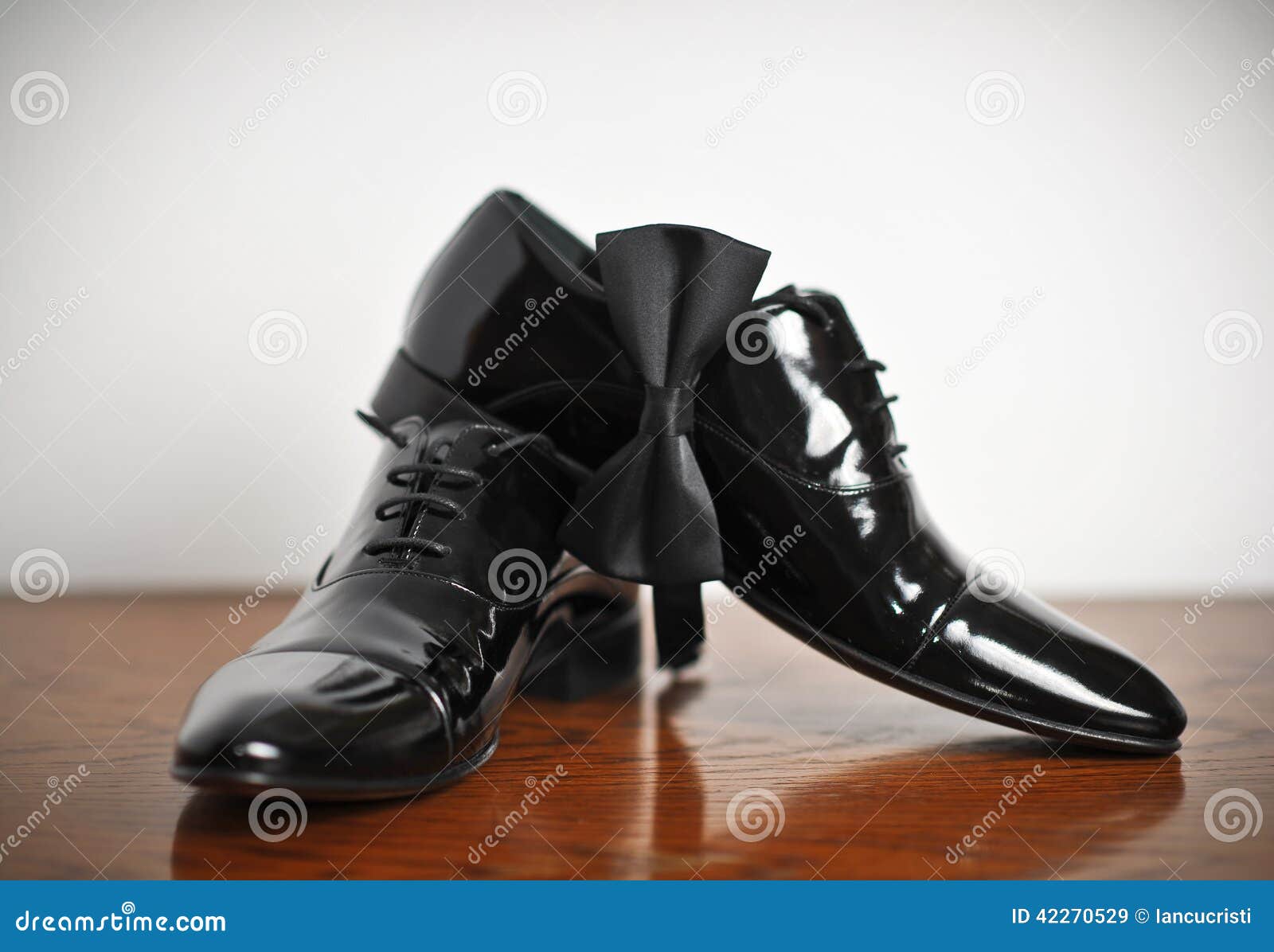 Black Man Leather Shoe with Shoelace on Wooden Floor Stock Image ...