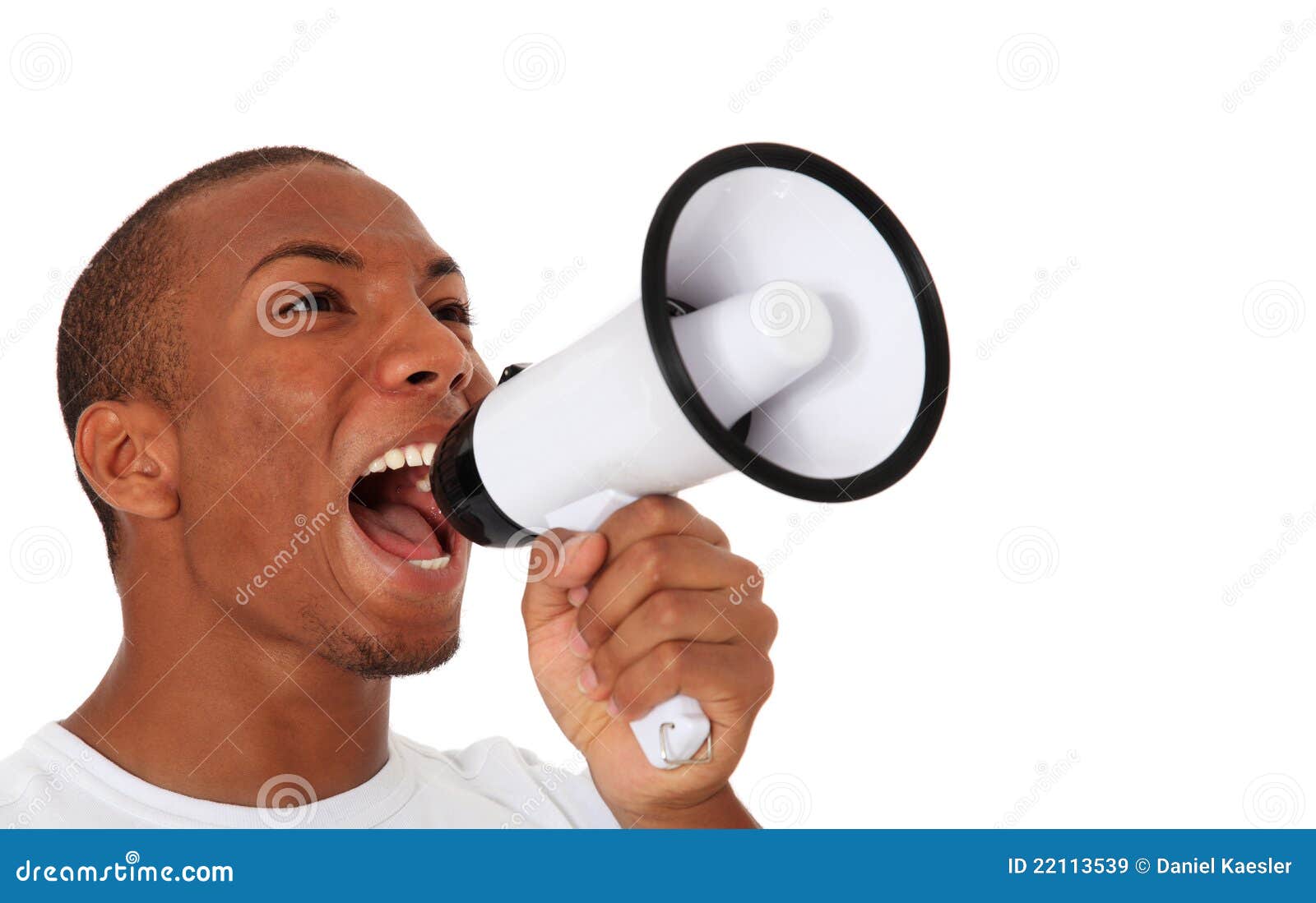 black man shouting through megaphone