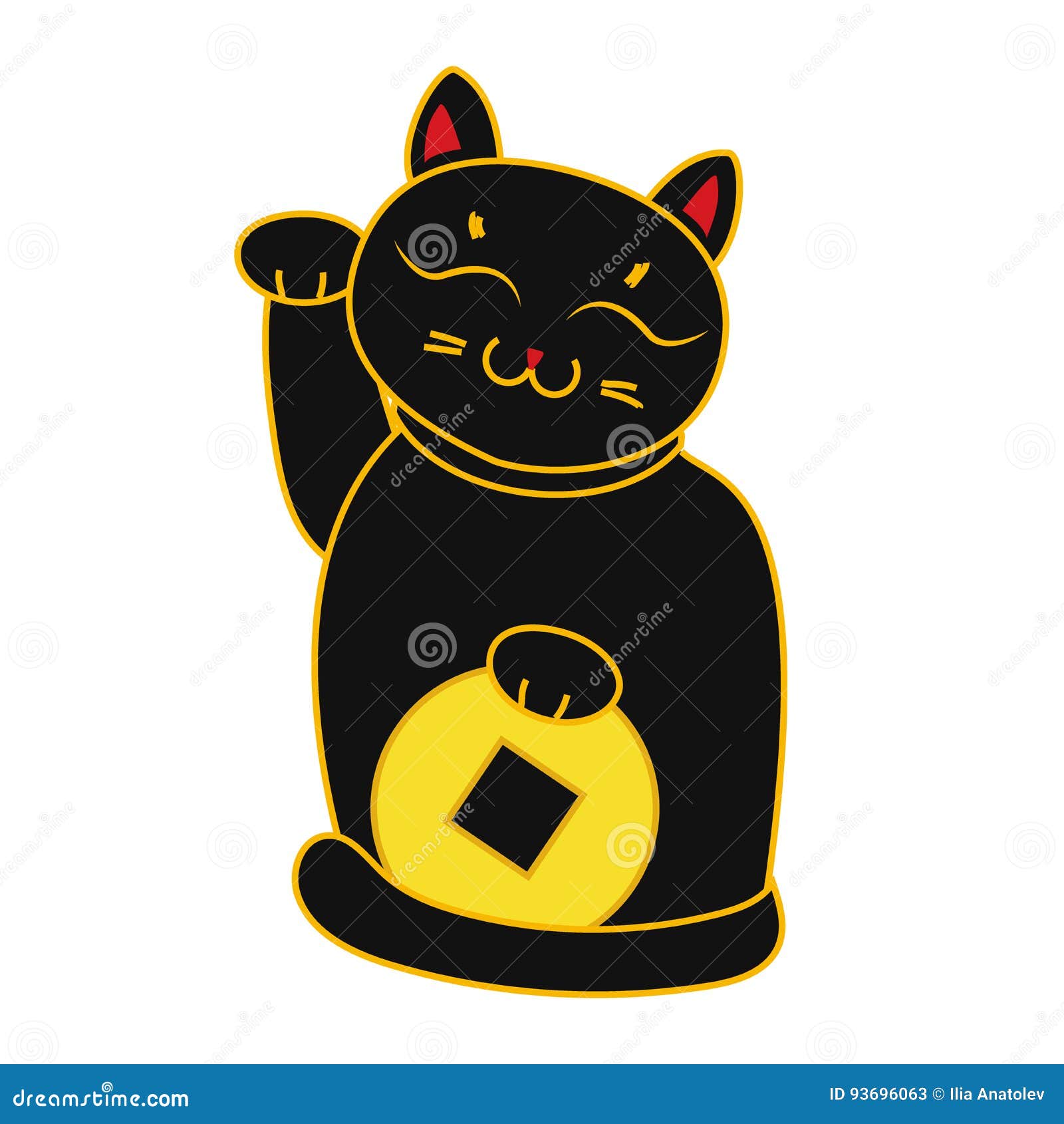 Black Maneki Neko Neco With Coin A Cat  With A Raised 