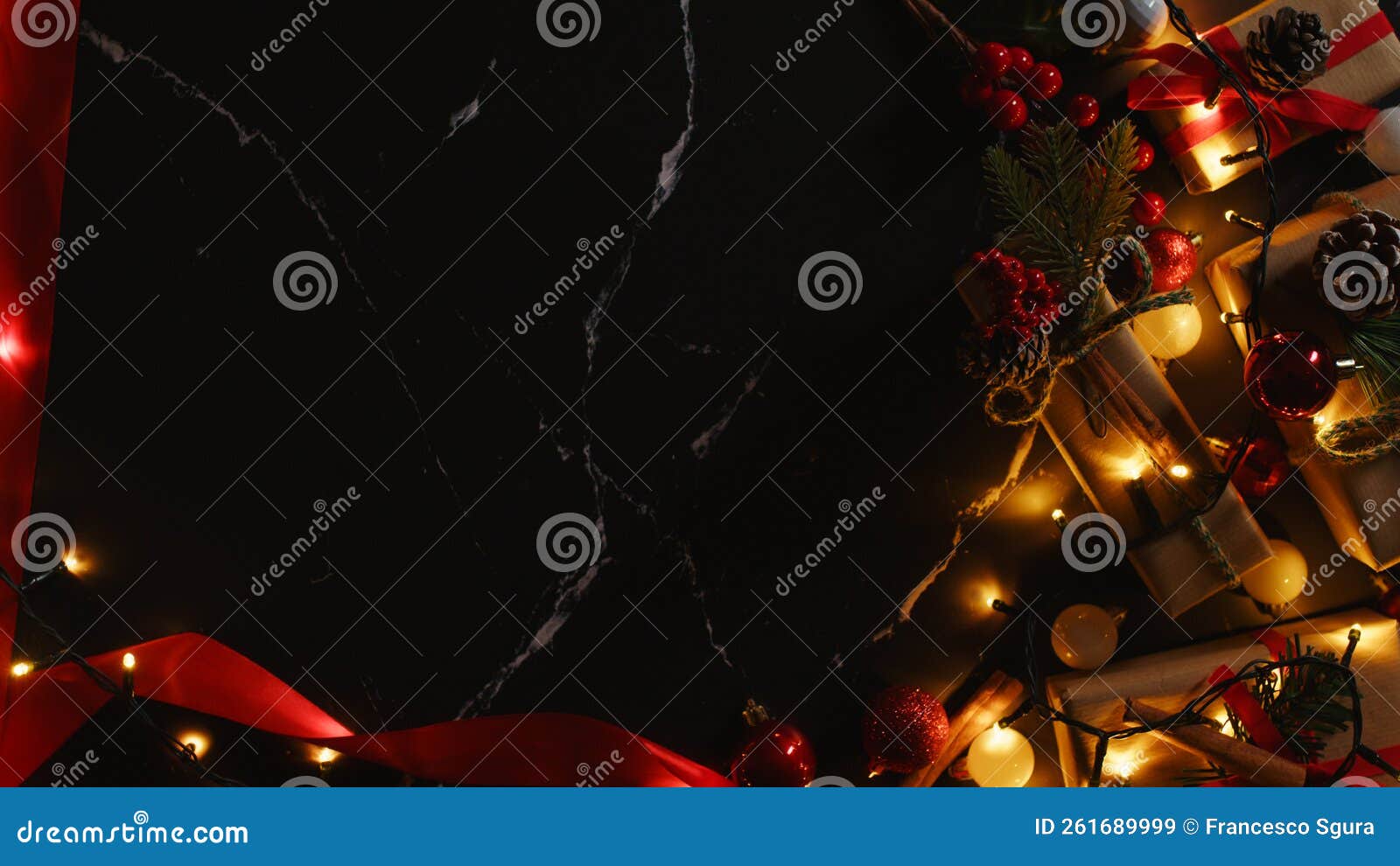 Black Marble Christmas Background with Copy Space Stock Image - Image