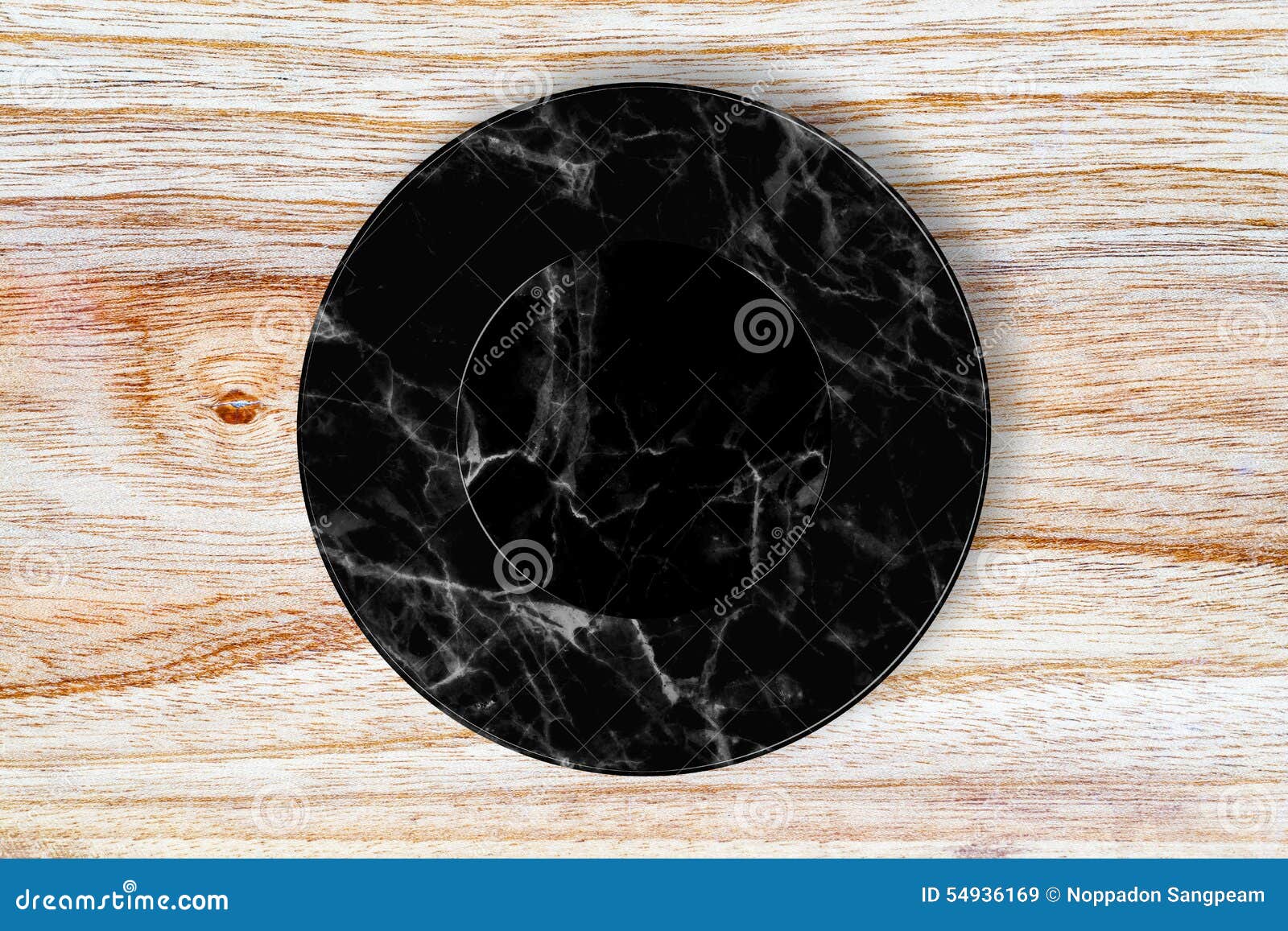 Black Marble Plate Placed On Wood. Stock Image Image of dark, round