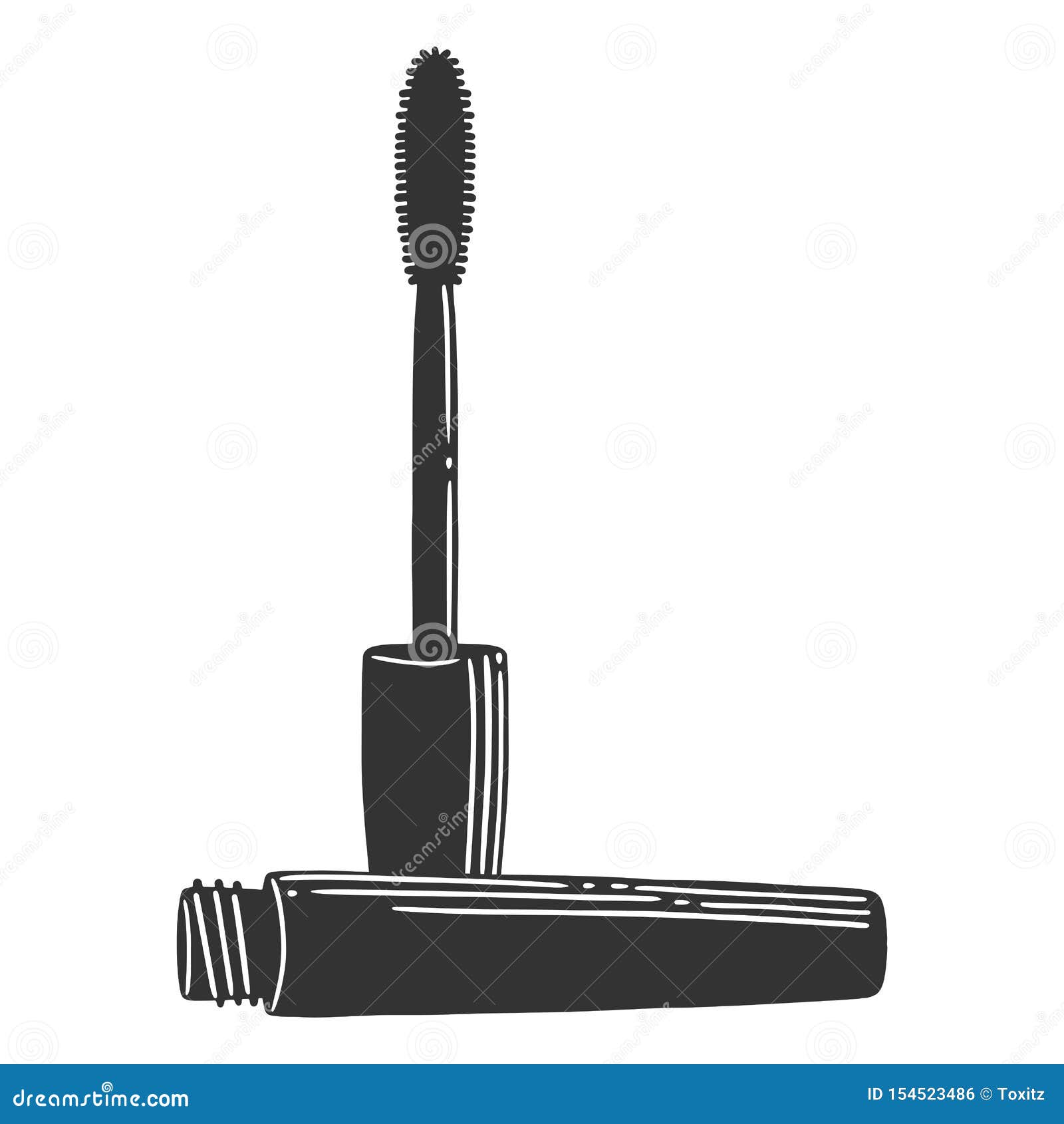Black Mascara Brush. Vector in Doodle and Sketch Style Stock