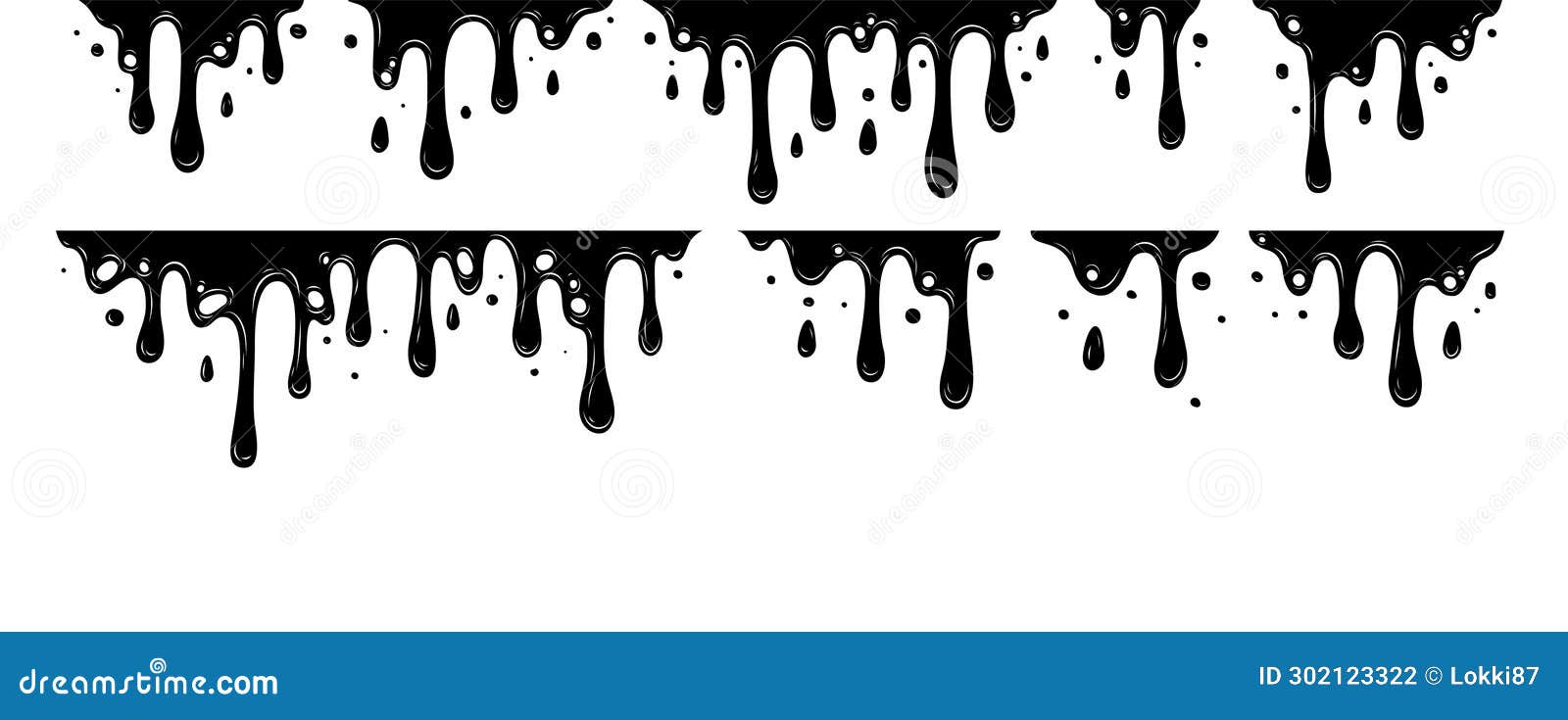 Black Melting Paint Abstract Liquid Vector Element. Borders And Drips