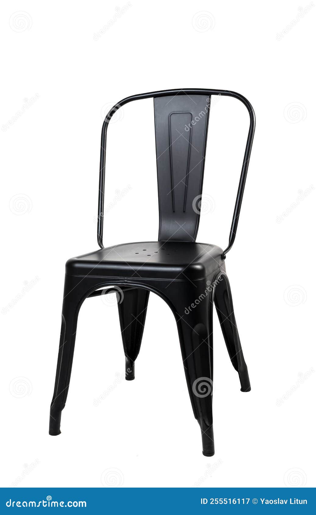 Black Metal Chair with the Back Isolated on White Background Stock