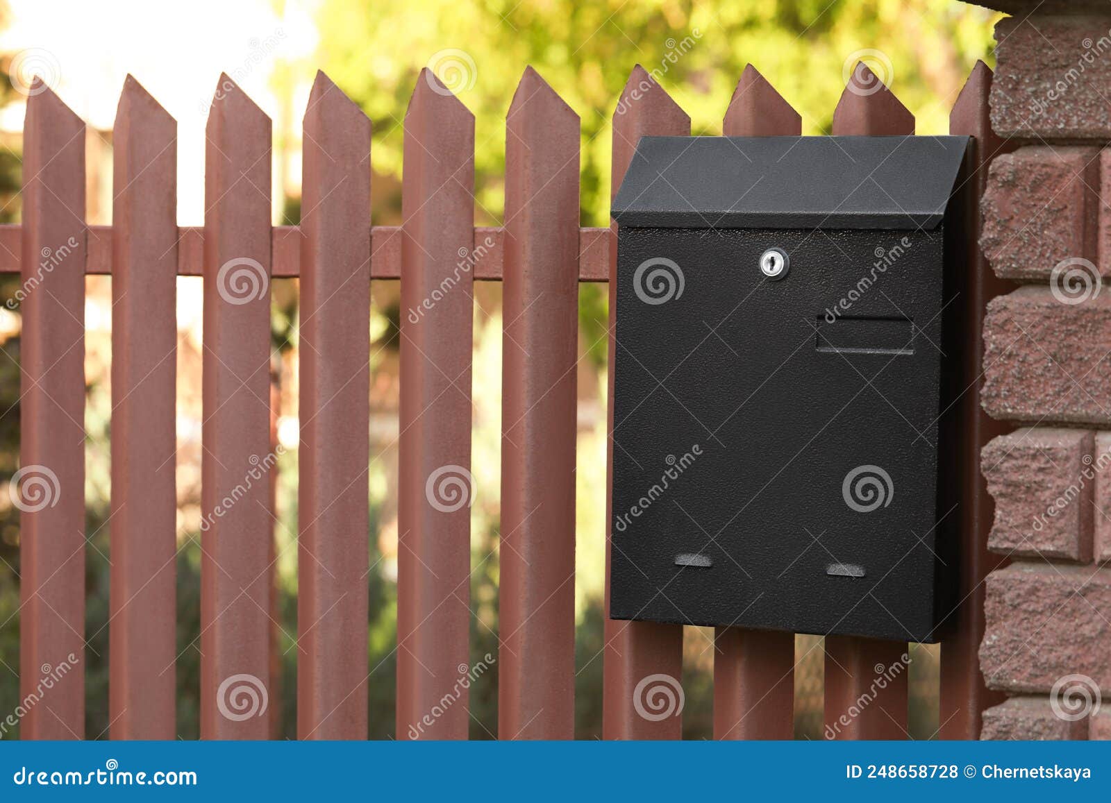 Black Metal Letter Box on Fence Outdoors Stock Photo Image of lock