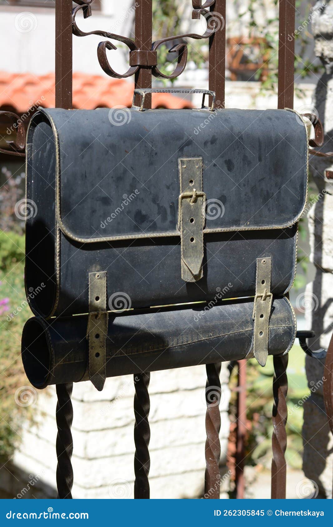 Black Metal Letter Box on Fence Outdoors Stock Image Image of mail