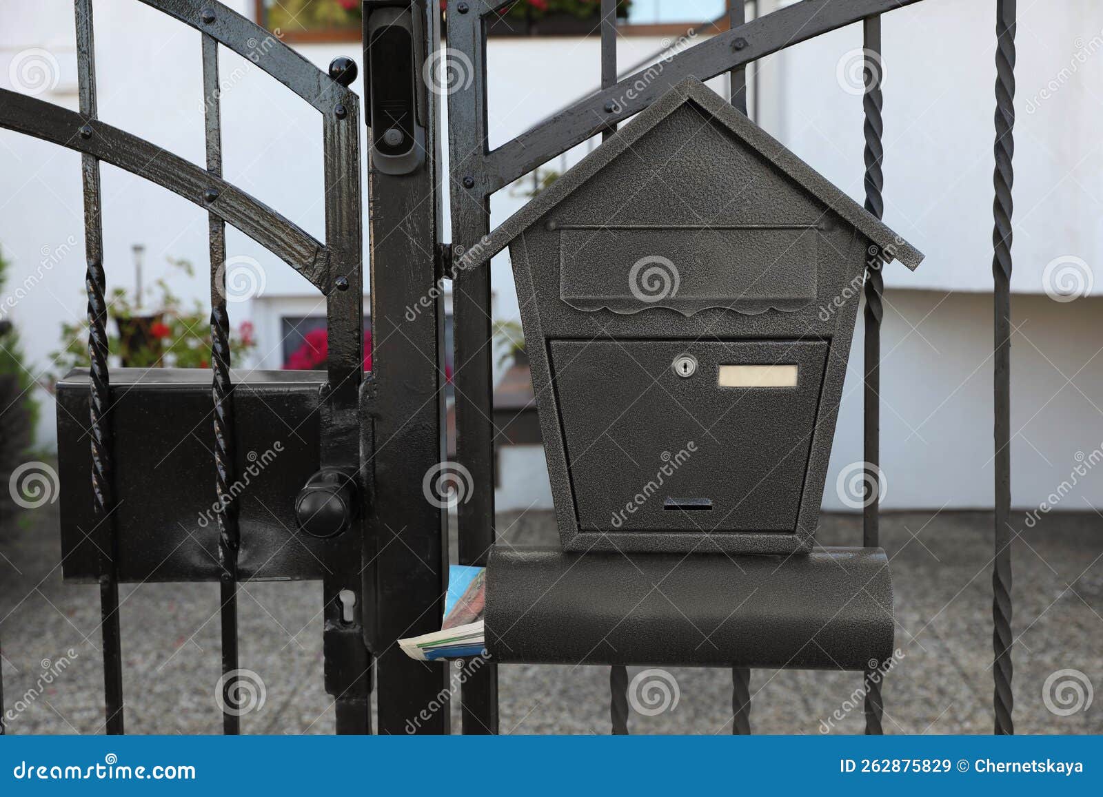 Black Metal Letter Box on Fence Outdoors Stock Image Image of