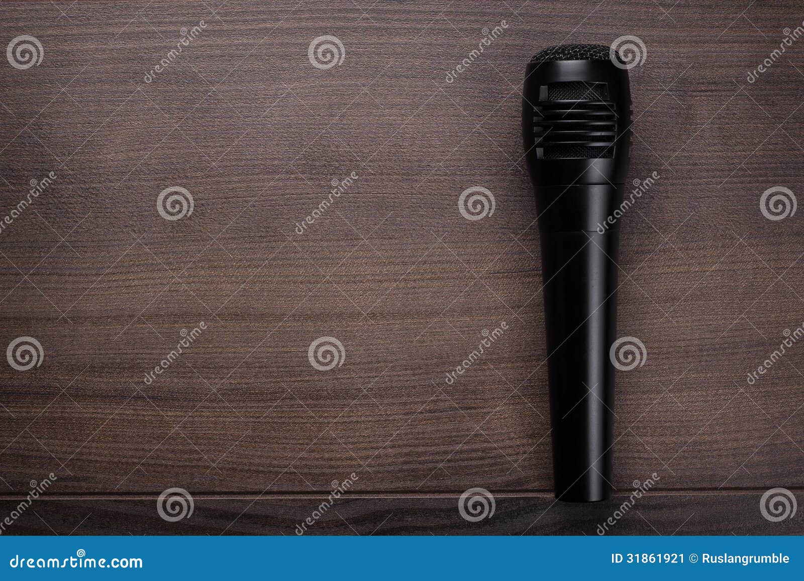 Black Mic on the Wooden Table Stock Image Image of music