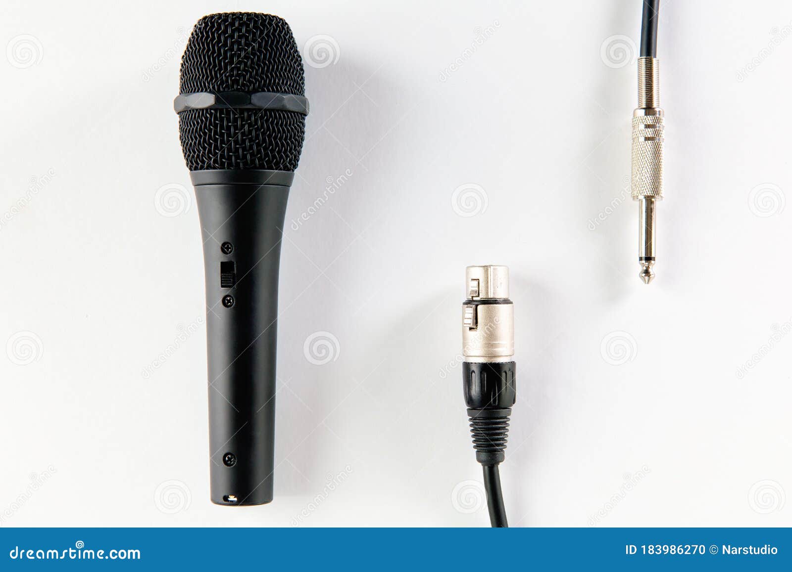 black microphone with xlr and mono jack cable.