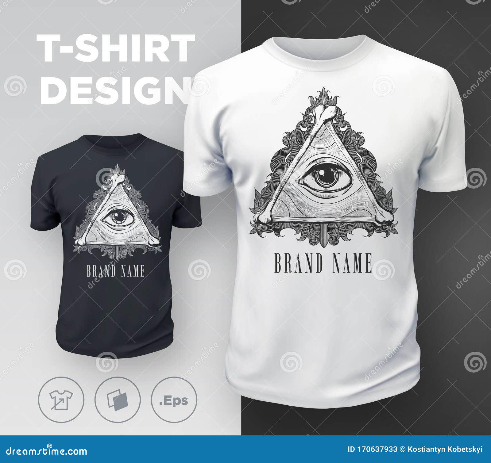 Black Modern T-shirt Print Design with All-seeing Eye. Stock Vector ...
