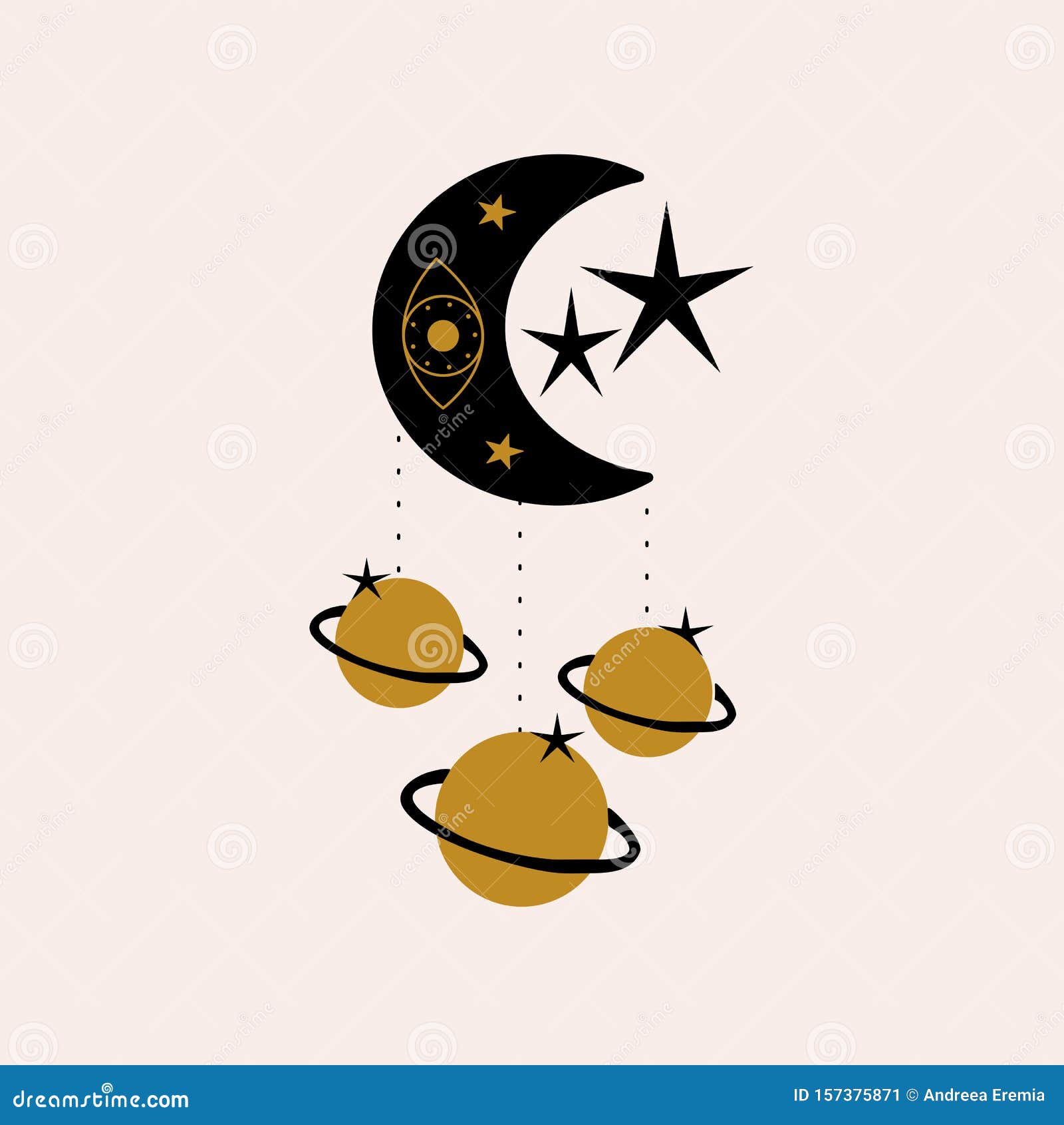 Celestial golden crescent moon pattern with face Vector Image