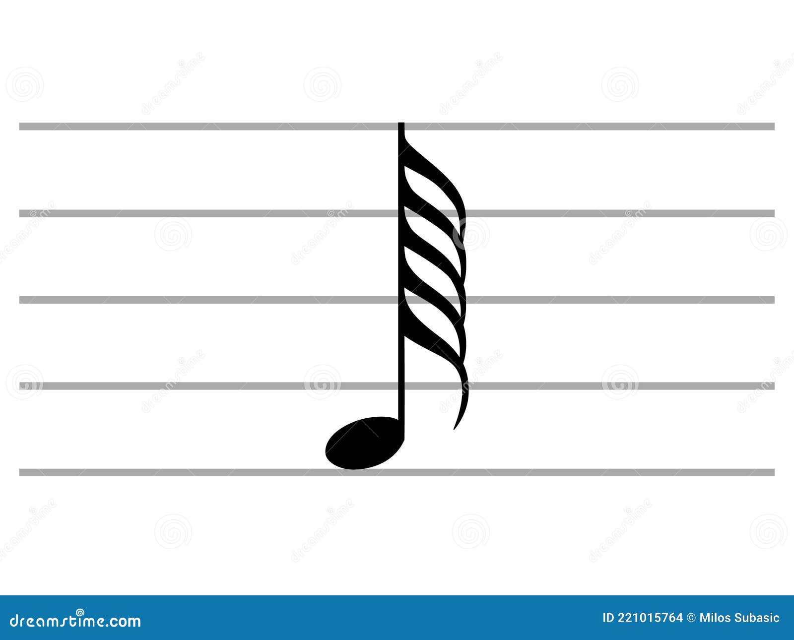 Black Music Symbol of Hundred Twenty Eighth Note on Ledger Lines Stock