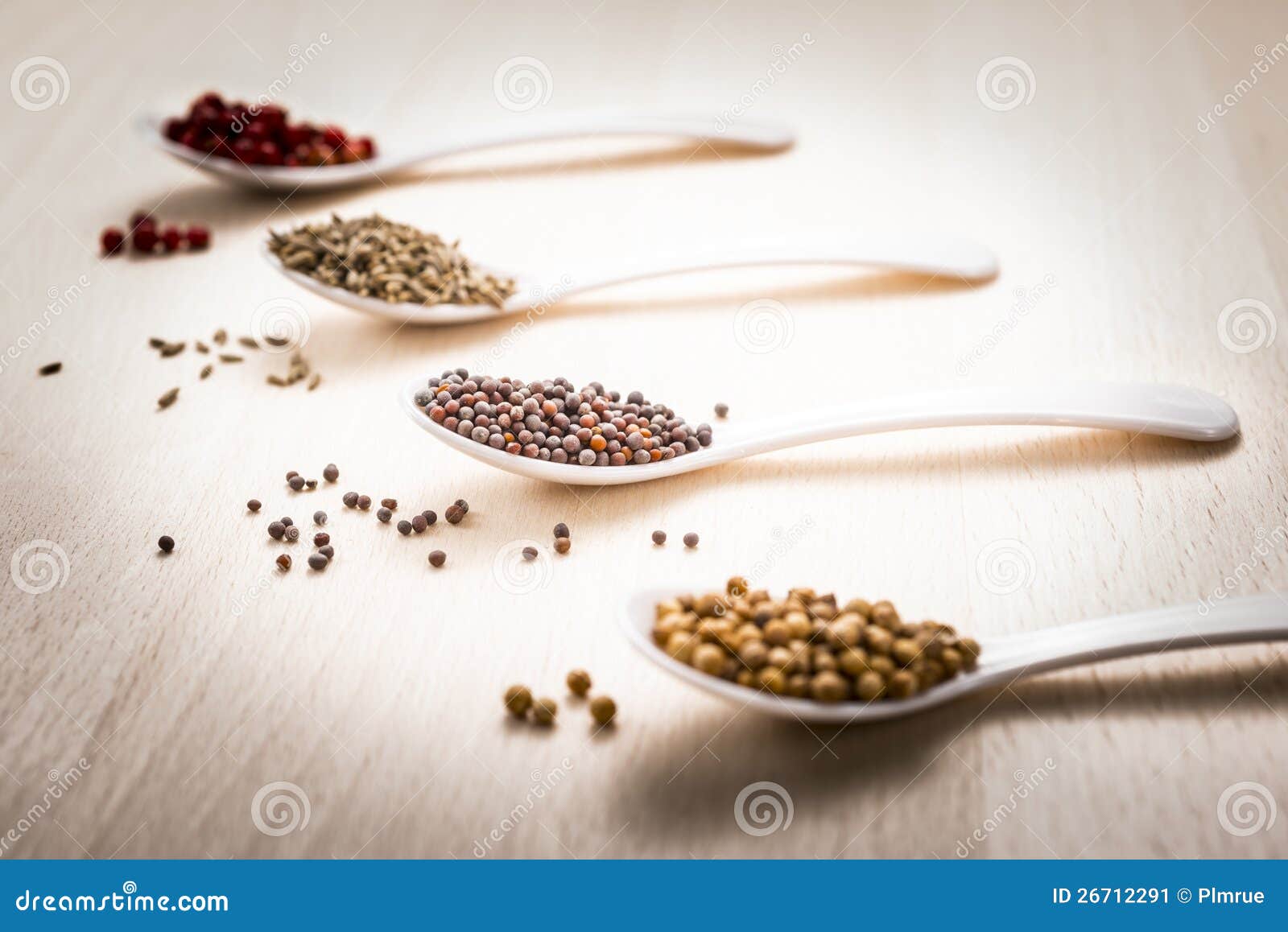 Black Mustard Seeds Jeera Cumin Seeds Cardamom Indian Spice Top Angle