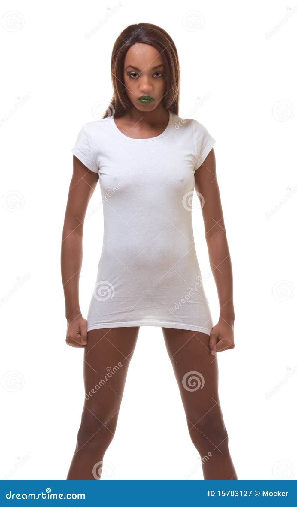 Black Naked Woman in White T-shirt, Slender Legs Stock Image - Image of  background, dark: 15703127