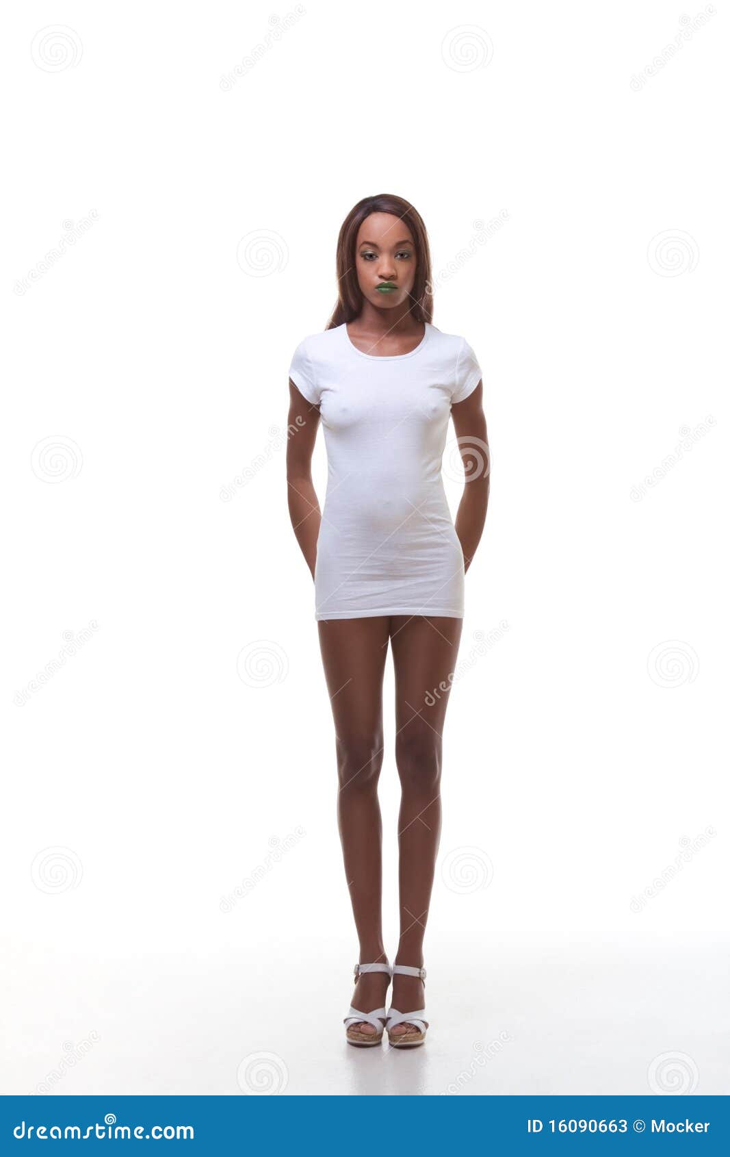 Black Naked Woman In White Tshirt Slender Legs Stock Photo 