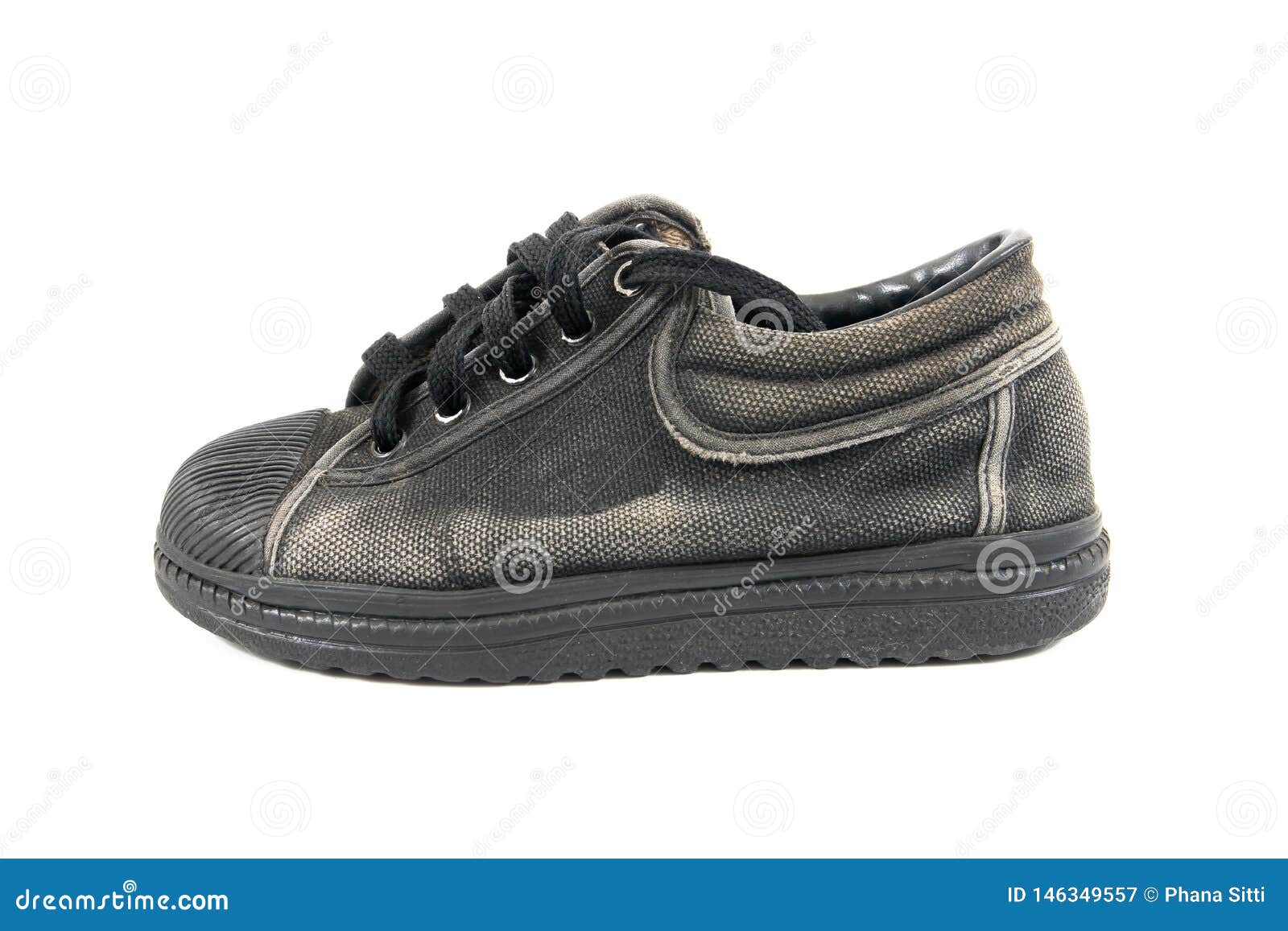 Black Old Cloth School Shoes Isolated 