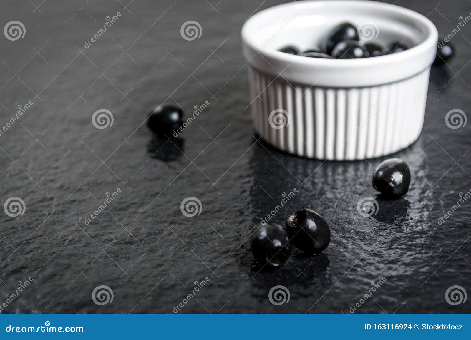 Black Olives on Black Stone Stock Photo Image of italy, branch 163116924