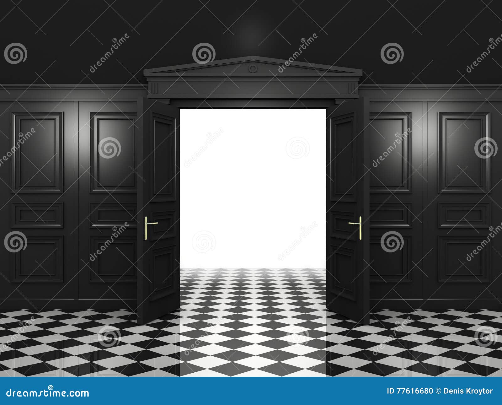 Black open double doors stock illustration. Illustration of cornice