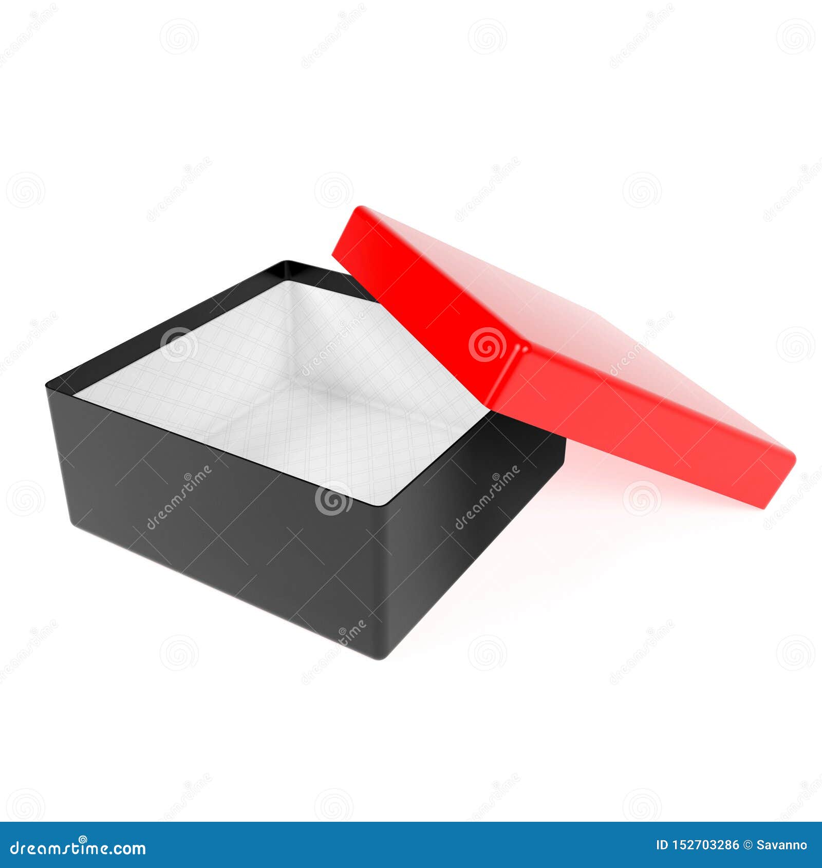 Black Open Gift Box With Red Lid. Realistic Carton Mock Up