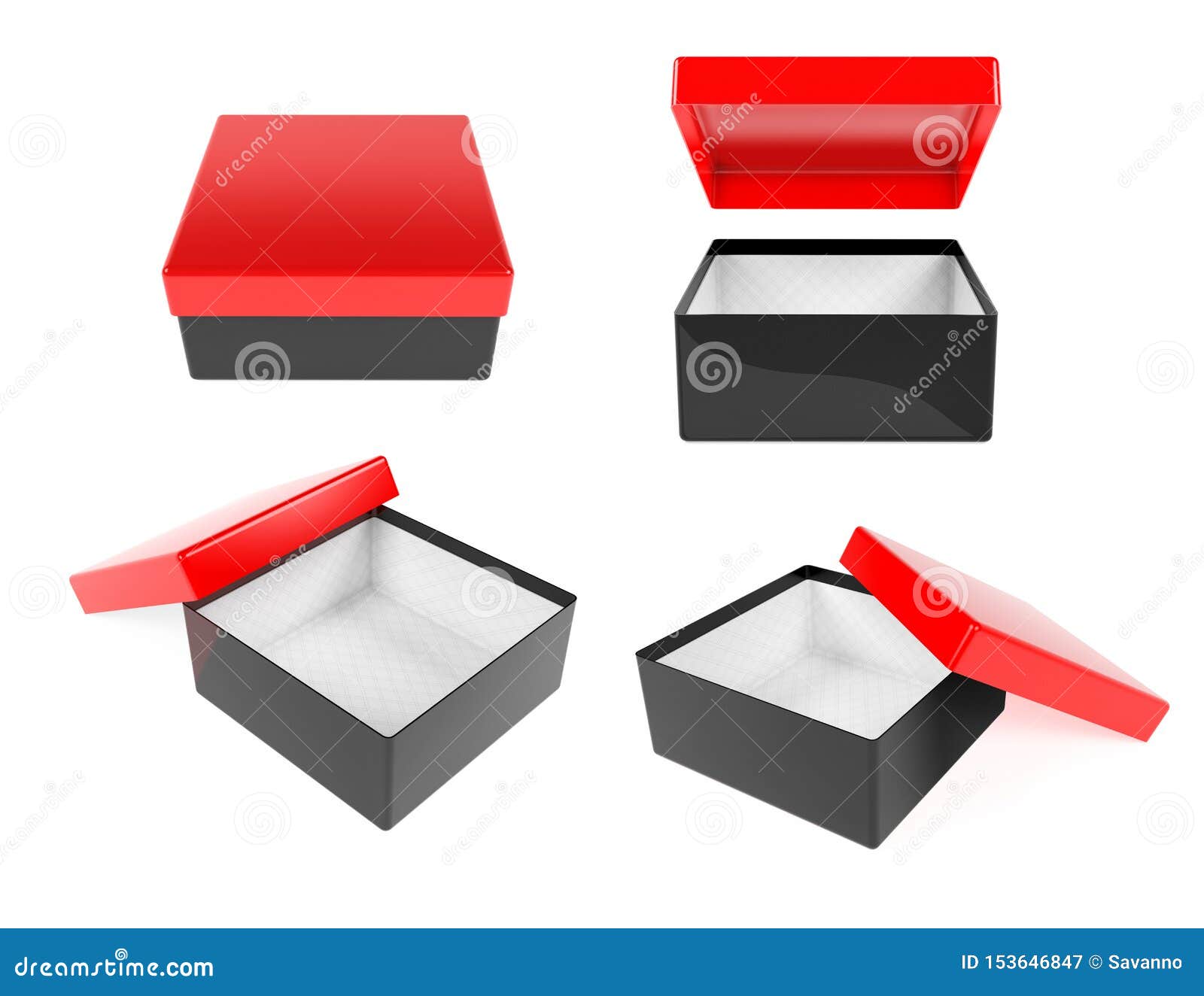 Black Open Gift Box With Red Lid. Set Of Mock Up. 3d ...