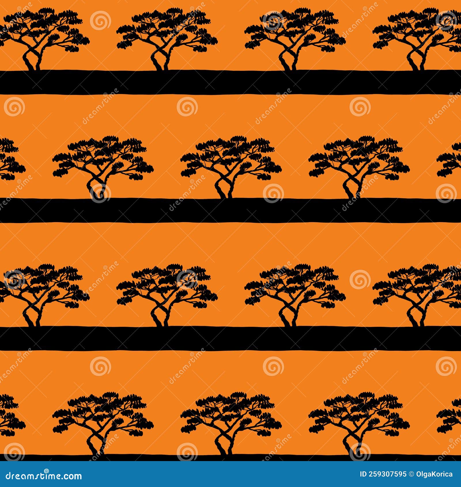 black orange contrast desert seamless pattern for textile and ,   with a tree growing in the desert