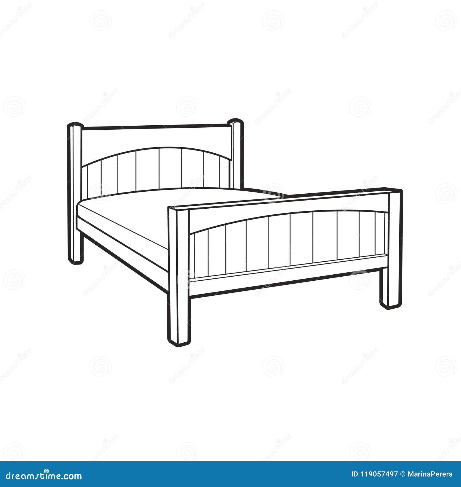 Black Outline Bed Isolated on White Stock Vector - Illustration of  interior, pillow: 119057497