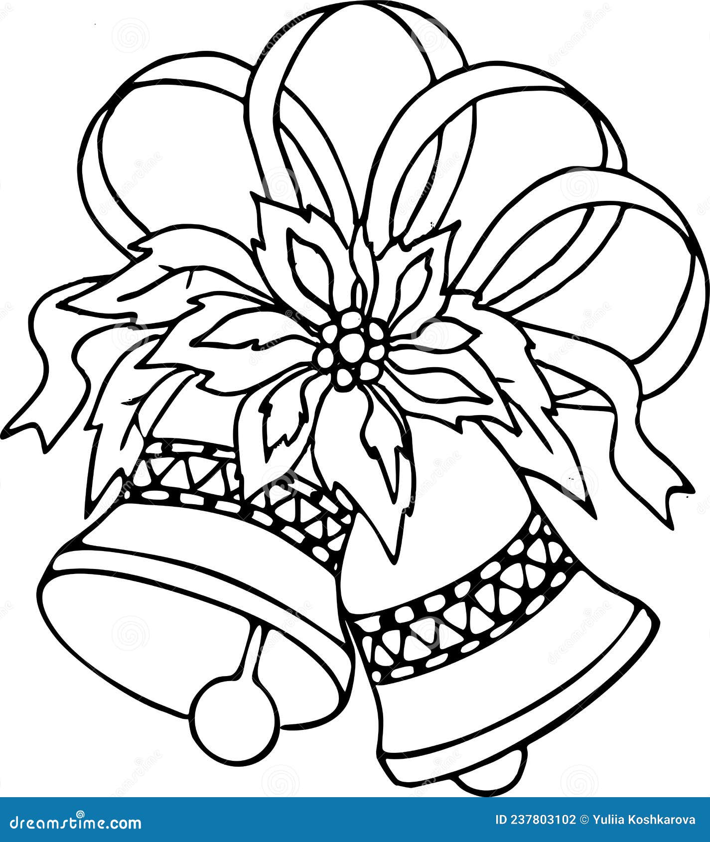 Black Outline Christmas Drawing Bells and Holly Stock Vector