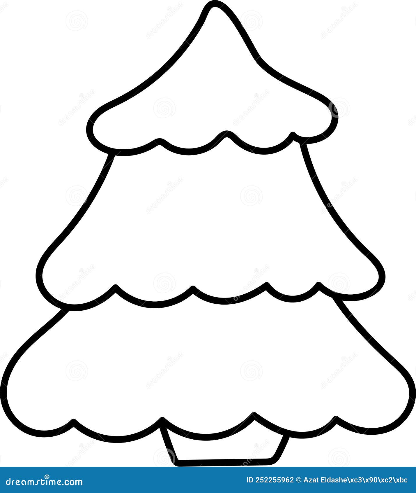 Black Outline of a Christmas Tree Isolated on a White Background Stock