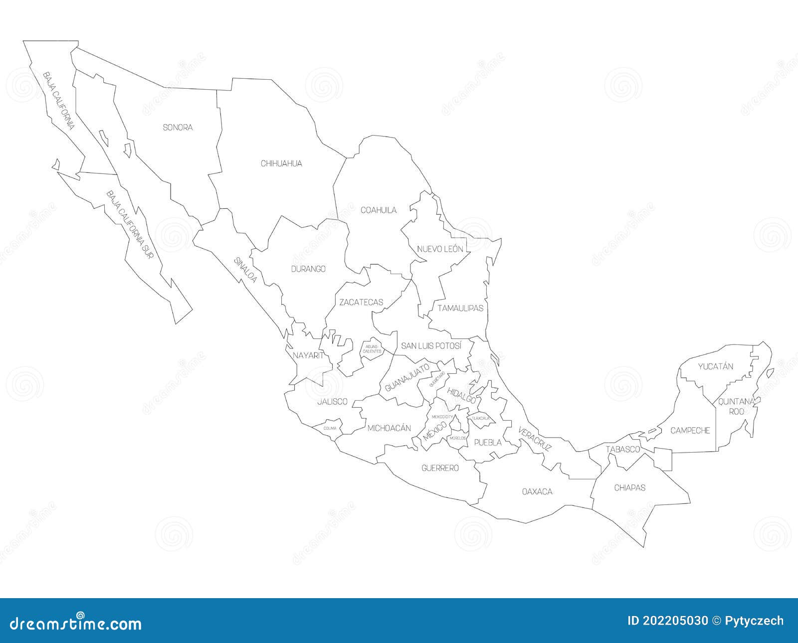 Mexico - map of states stock vector. Illustration of geography - 202205030