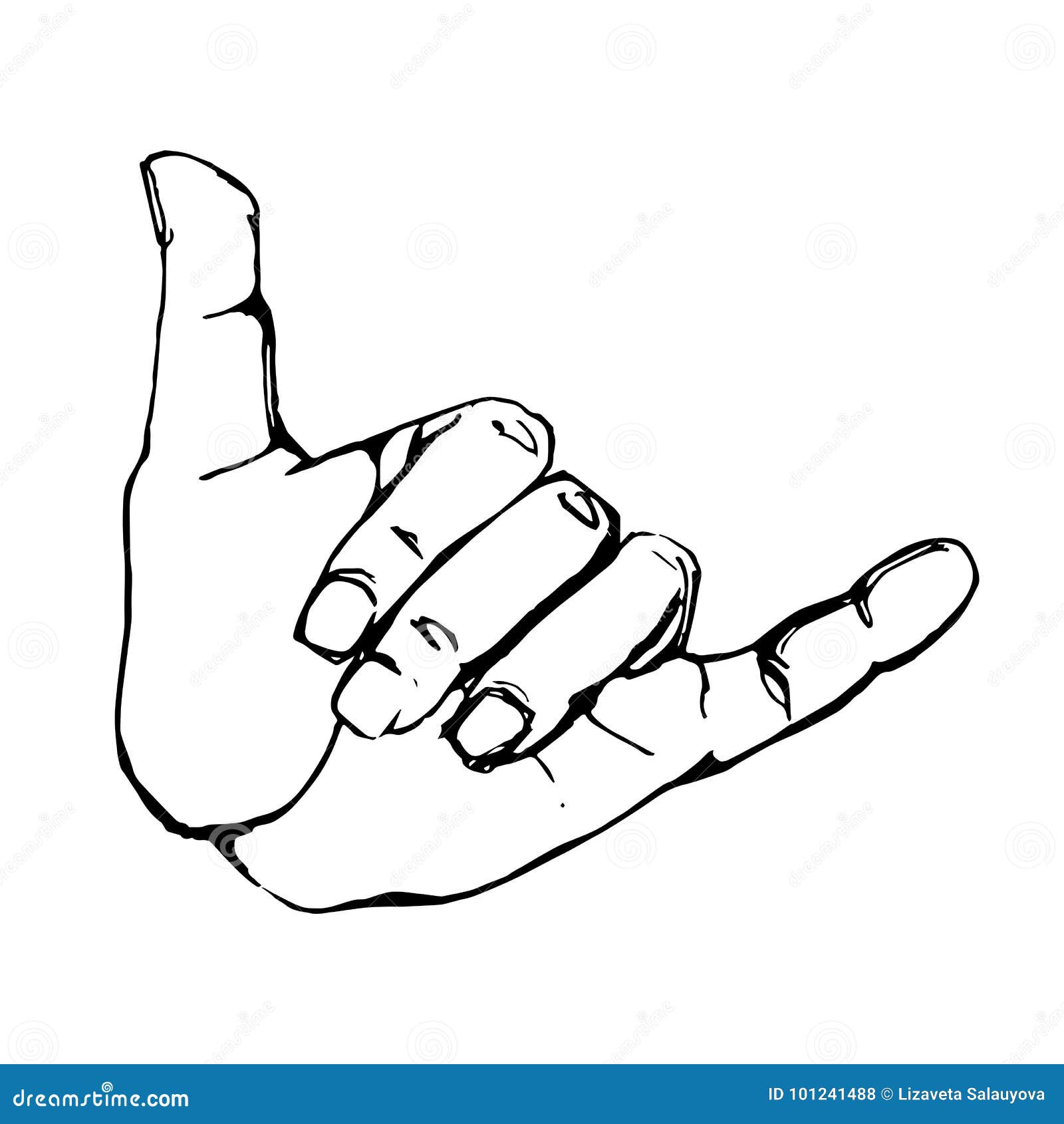 black outline realistic shaka hand gesture icon graphic