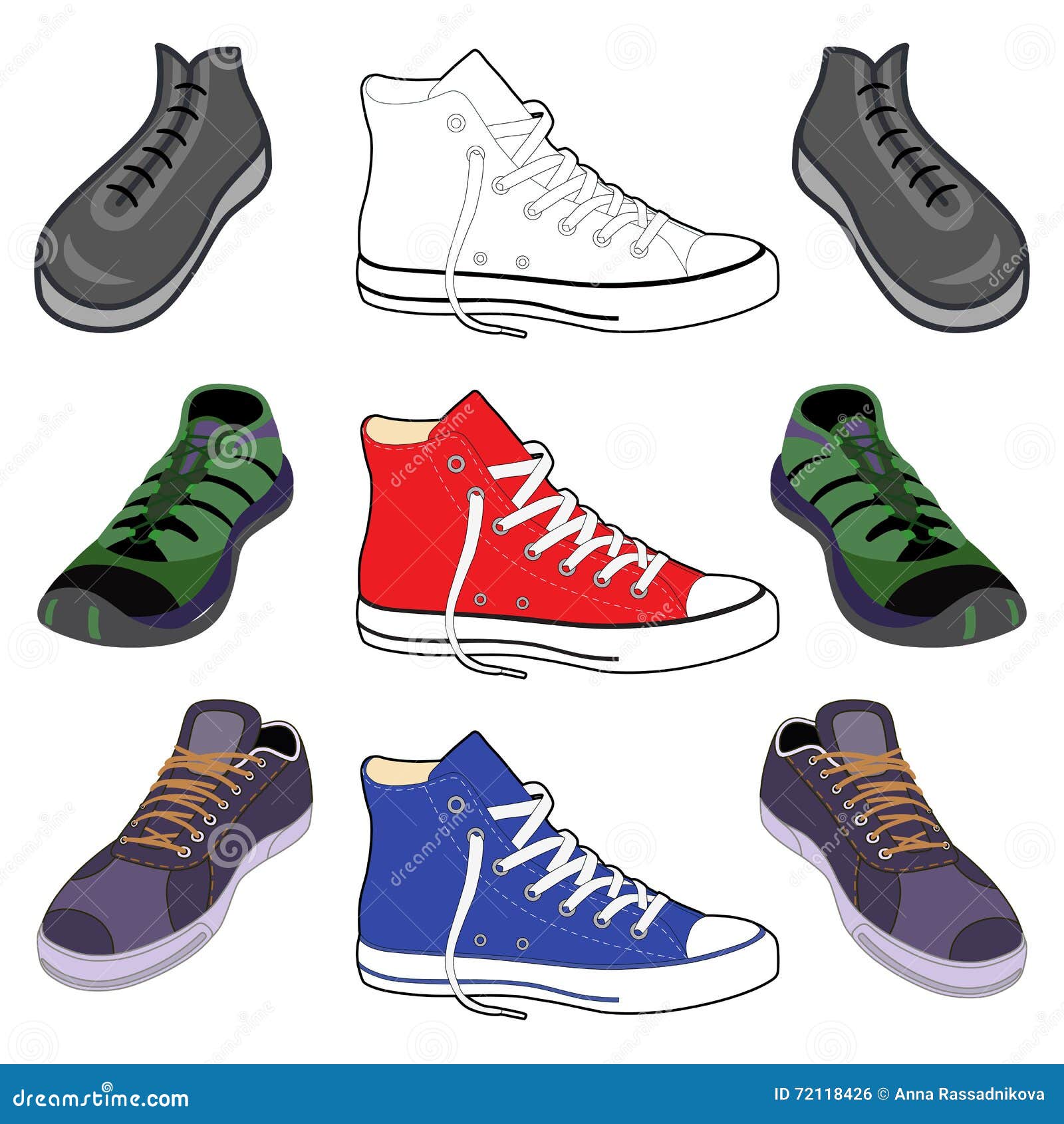 Black Outlined & Colored Sneakers Shoes Set Stock Vector - Illustration of  drawing, flat: 72118426