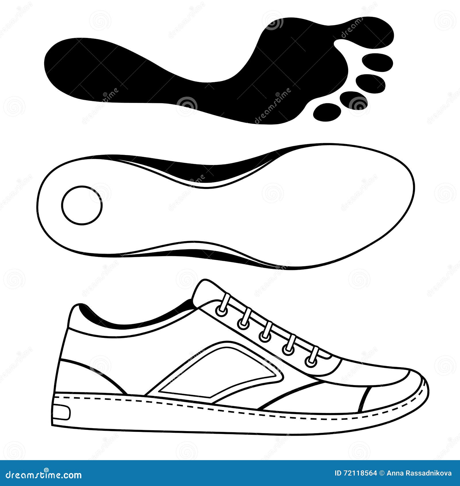 Black Outlined Sneakers Shoe & Sole Stock Vector Illustration of flat, black 72118564