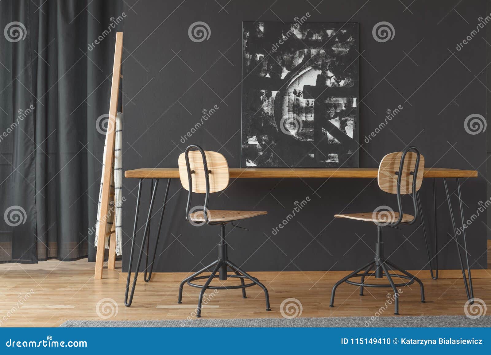 Black Painting On Dining Table Stock Photo Image Of Gray