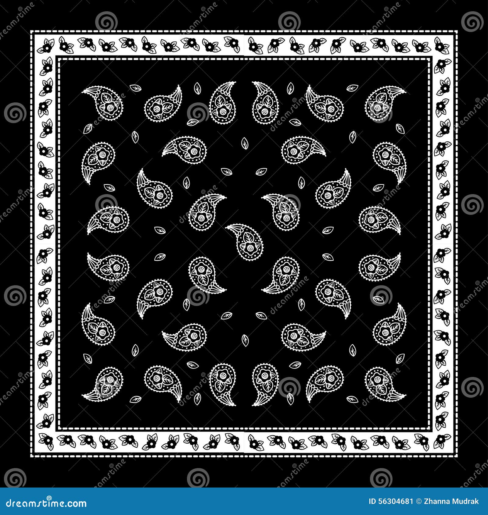 Black Paisley Bandana Simple Pattern Stock Vector - Illustration of