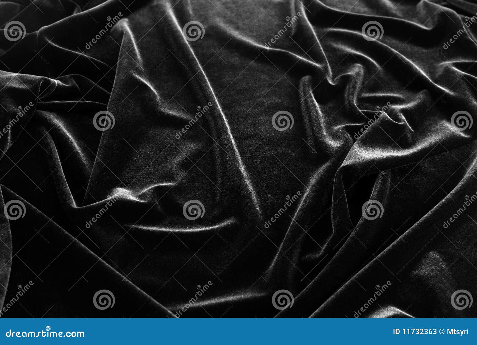 Black Velvet Background. Crumpled Velvet. Velvet With Pleats Stock