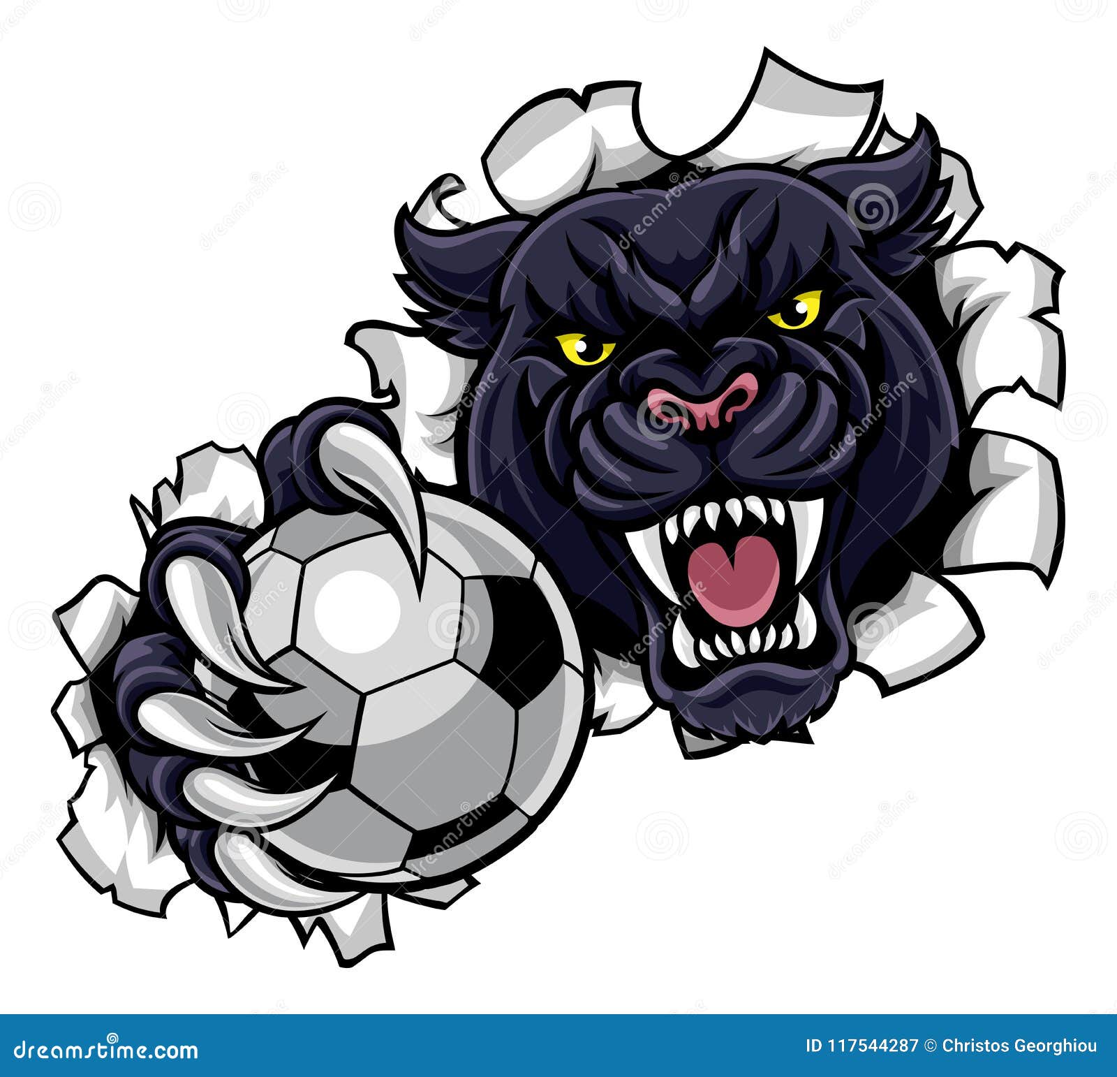 black panther soccer mascot breaking background