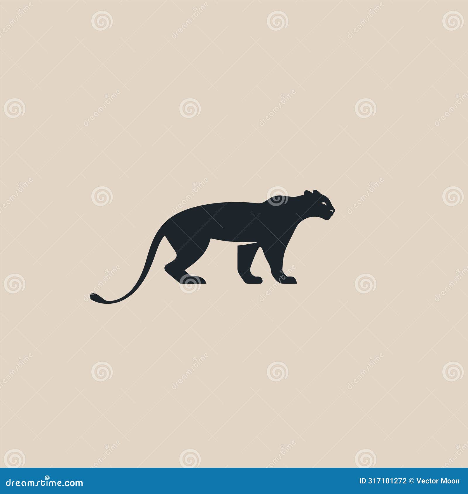 black panther silhouette, standing, beige background. simple stylized graphical panther