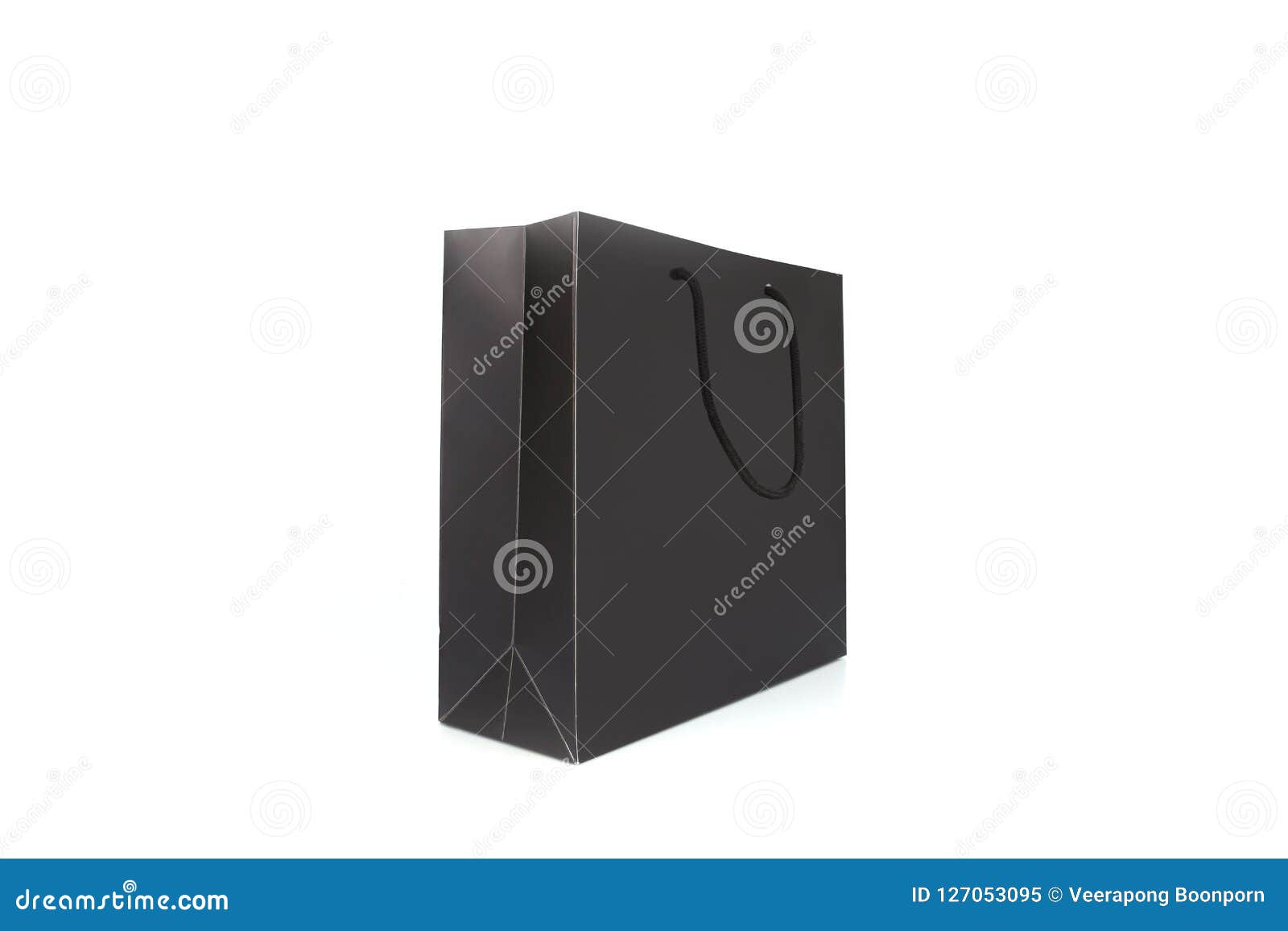 Black Paper Bag with Handles on a White Background Stock Image - Image