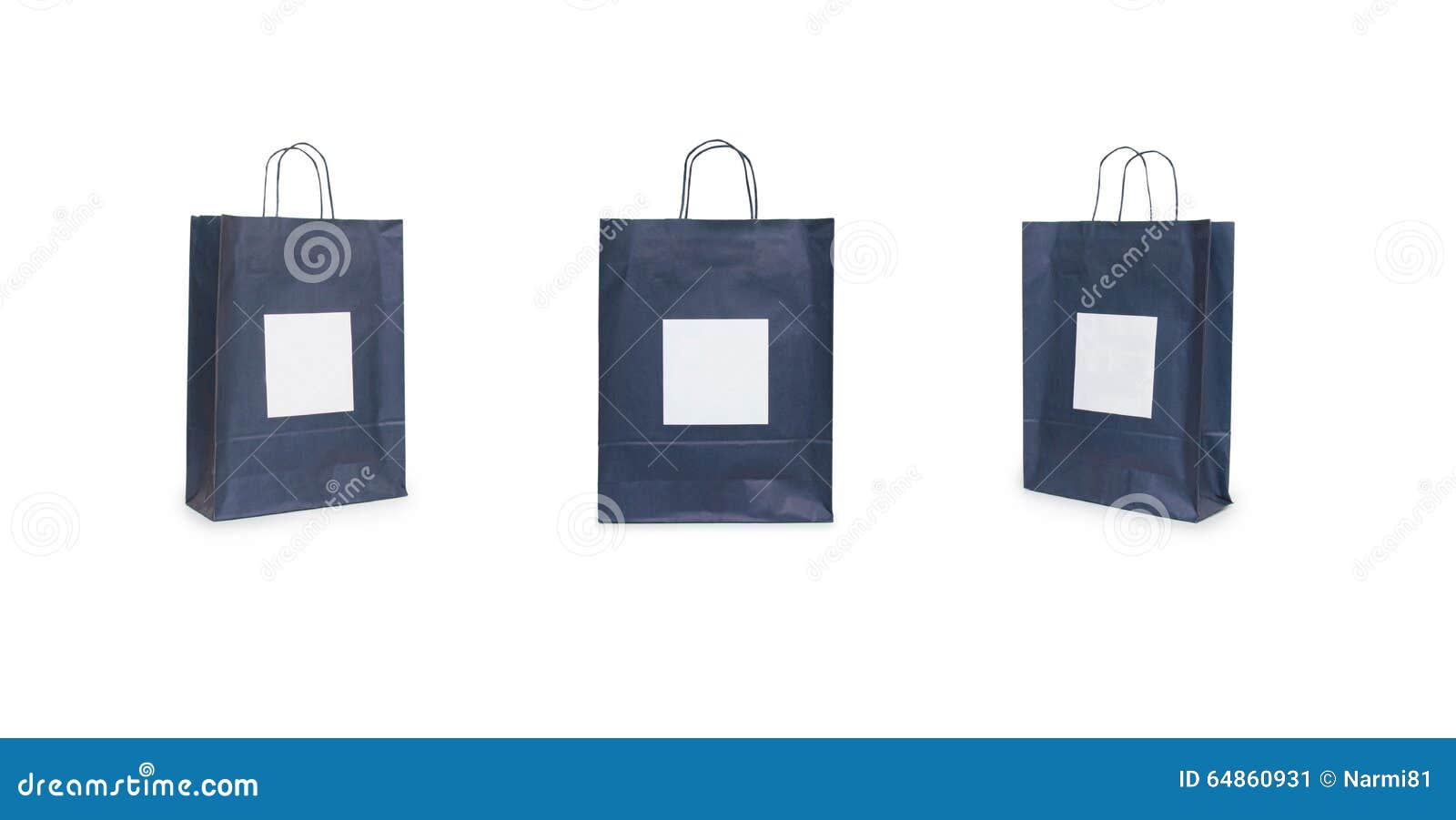 Black Paper Bags with Handles on White Background Stock Image - Image