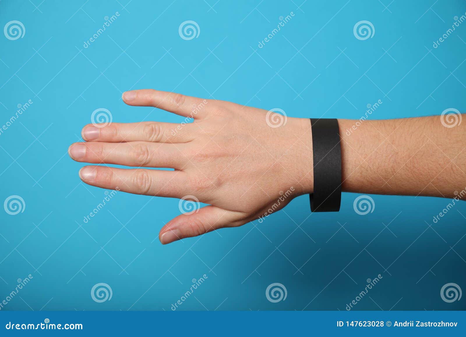 Download Black Paper Wristband Mockup, Event Bracelet On Hand. Empty Ticket Wrist Band Design Stock Photo ...