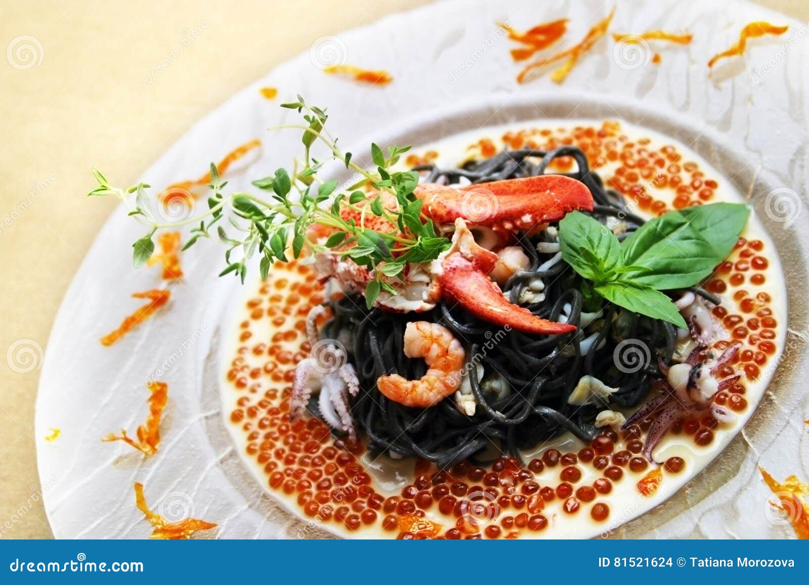 Black pasta with lobster stock photo. Image of dairy 81521624