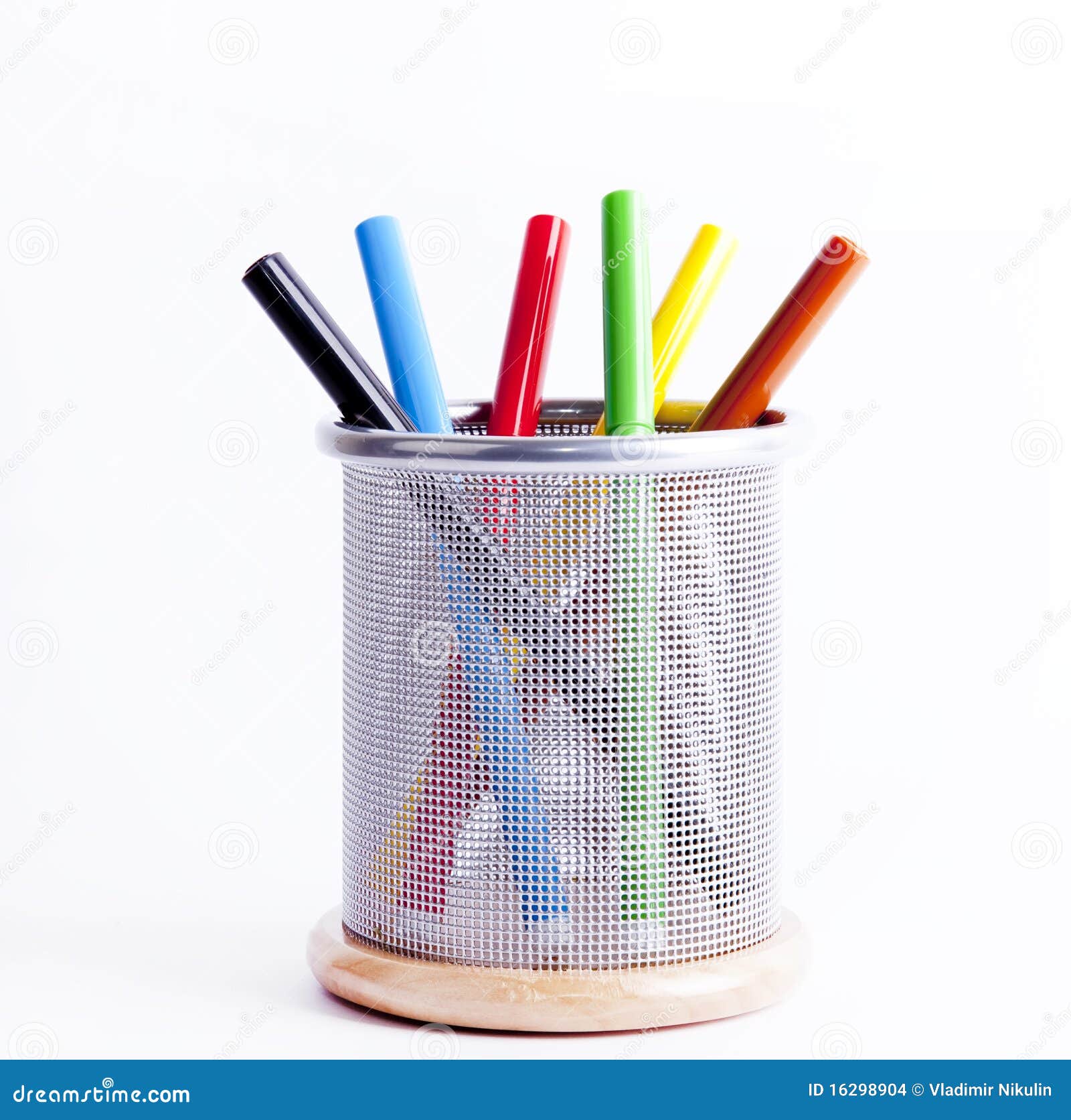 Black Pencil Cup Filled with Colorful Pencils. Stock Photo Image of