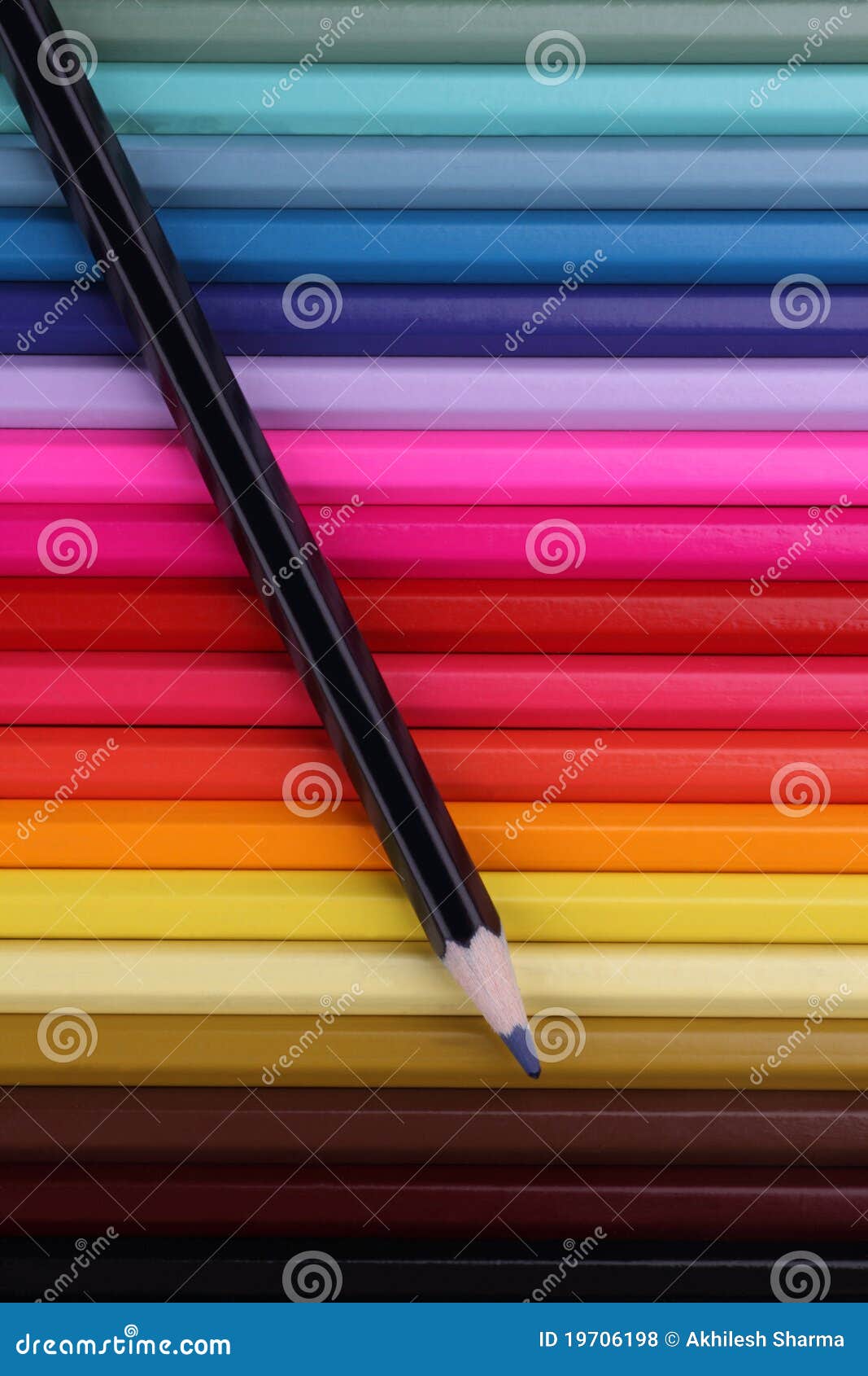 Black Pencil on Top of Colored Ones Stock Photo Image of unique